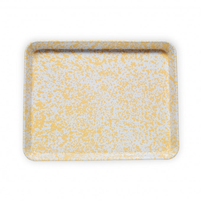 Crow Canyon Enamelware Jelly Roll Pan - Rectangular Baking Tray with Yellow Marble Design | Perfect for Baking, Serving & Entertaining