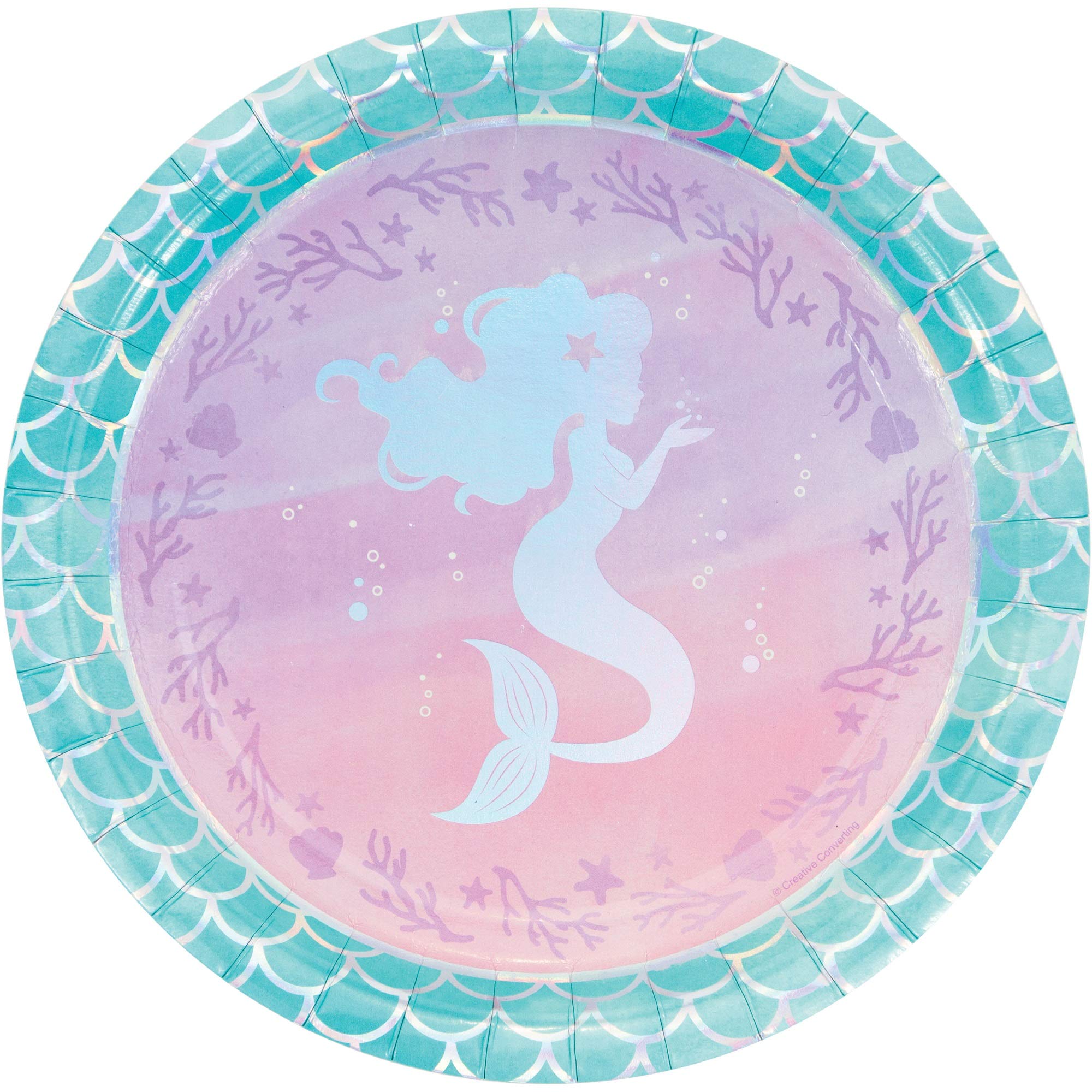 96-Pack Purple & Blue Iridescent Mermaid Dinner Plates - 9 Inch Round Disposable Plates for Birthday Parties, Baby Showers, Under The Sea Theme Events & Special Occasions
