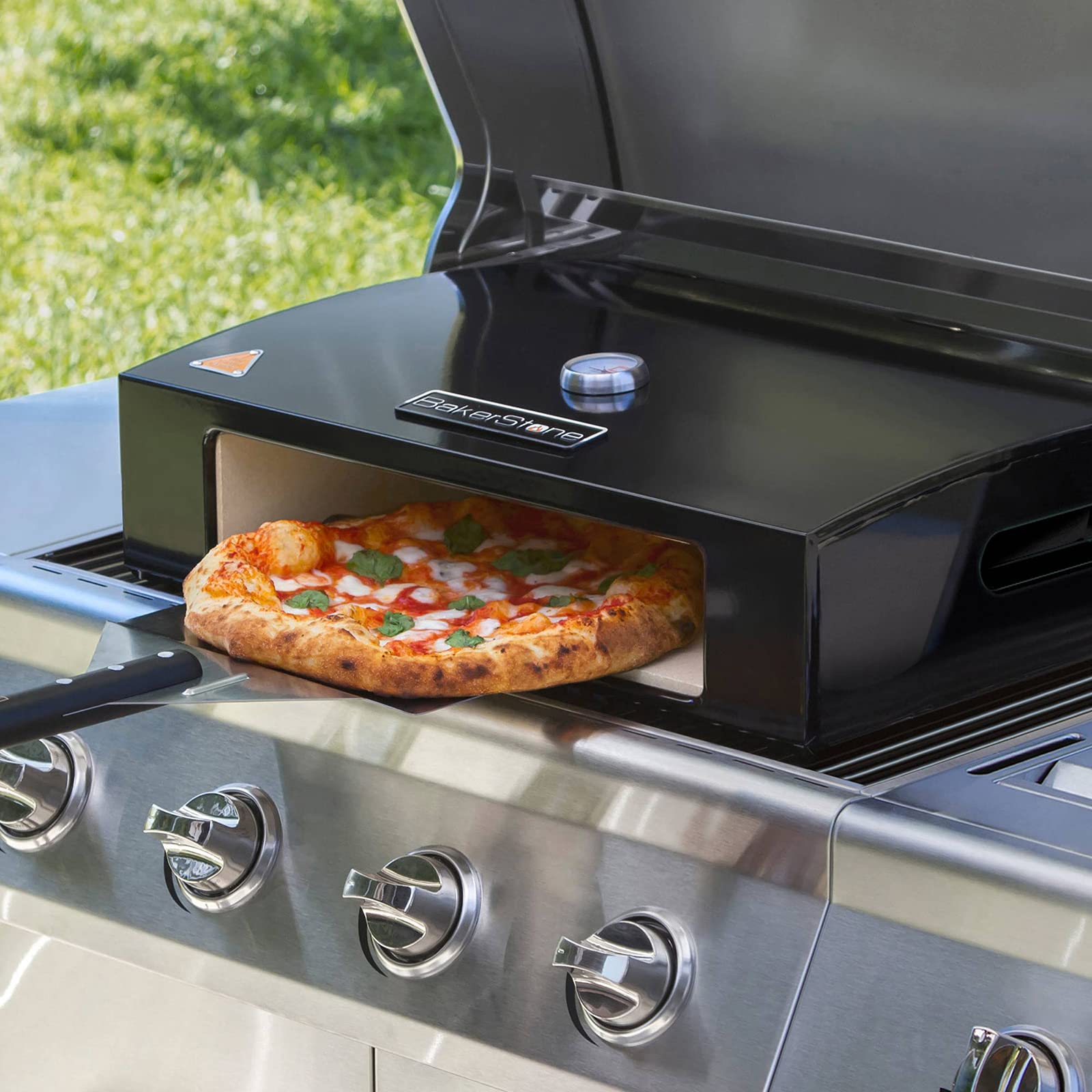 BakerStone Original Series Portable Outdoor Pizza Oven for Grill Top - Gas & Charcoal Compatible Pizza Maker with Dust Cover - Perfect for Backyard, Camping & Tailgating Parties