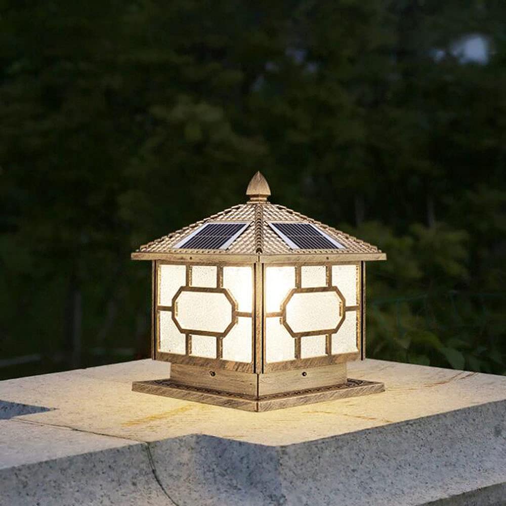 Japanese Style Square Solar Post Lights - Retro Industrial Aluminum Pillar Lanterns for Outdoor Garden, Courtyard, Backyard, Garage & Pathway Lighting | Energy Efficient Solar Powered Decorative Landscape Lights