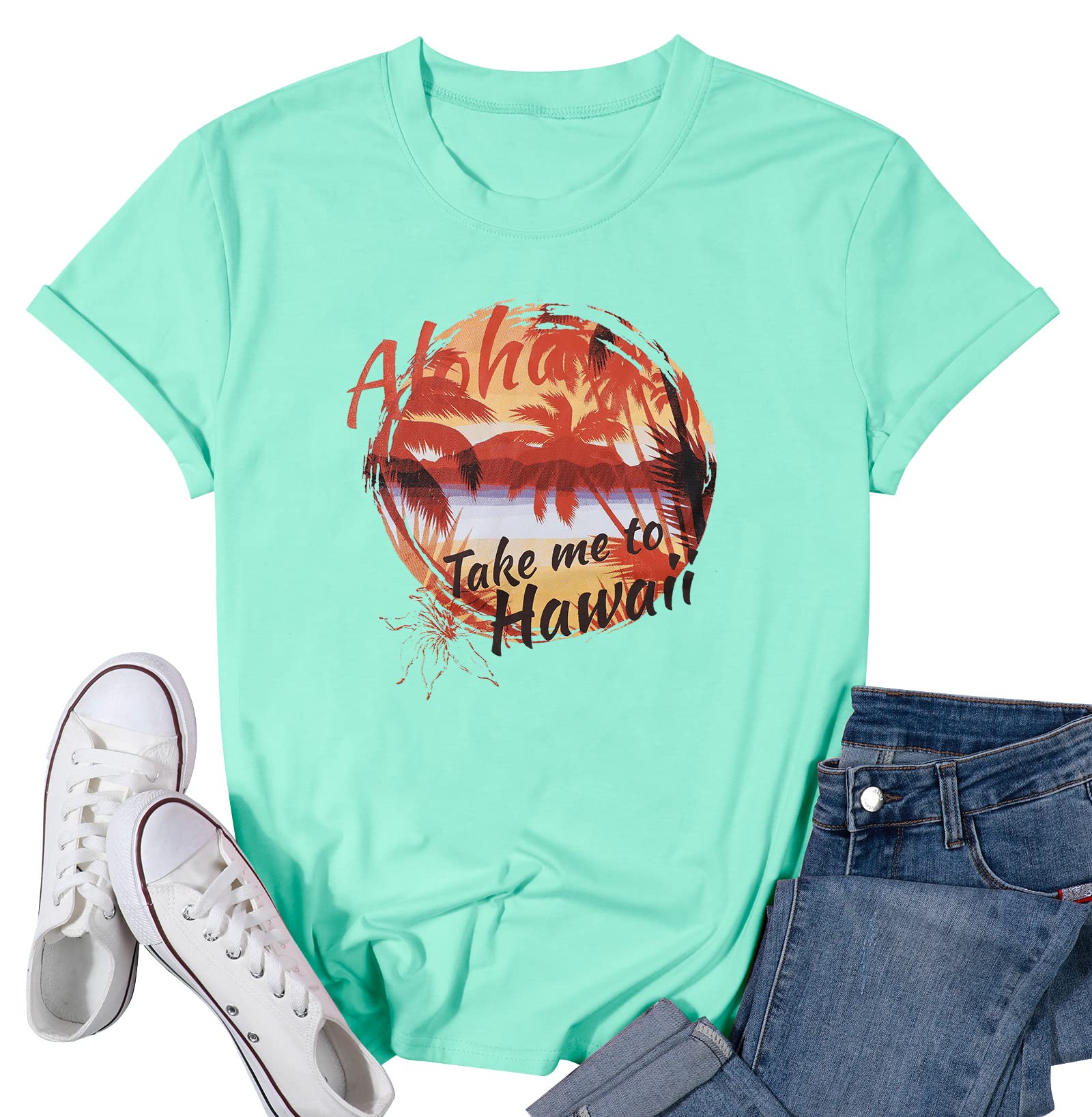 ASTANFY Women's Take Me to Hawaii Beach Shirt - Sunshine Coconut Trees Graphic T-Shirt for Summer Vacation & Tropical Getaways | Perfect for Beach Trips, Pool Parties, and Casual Outings