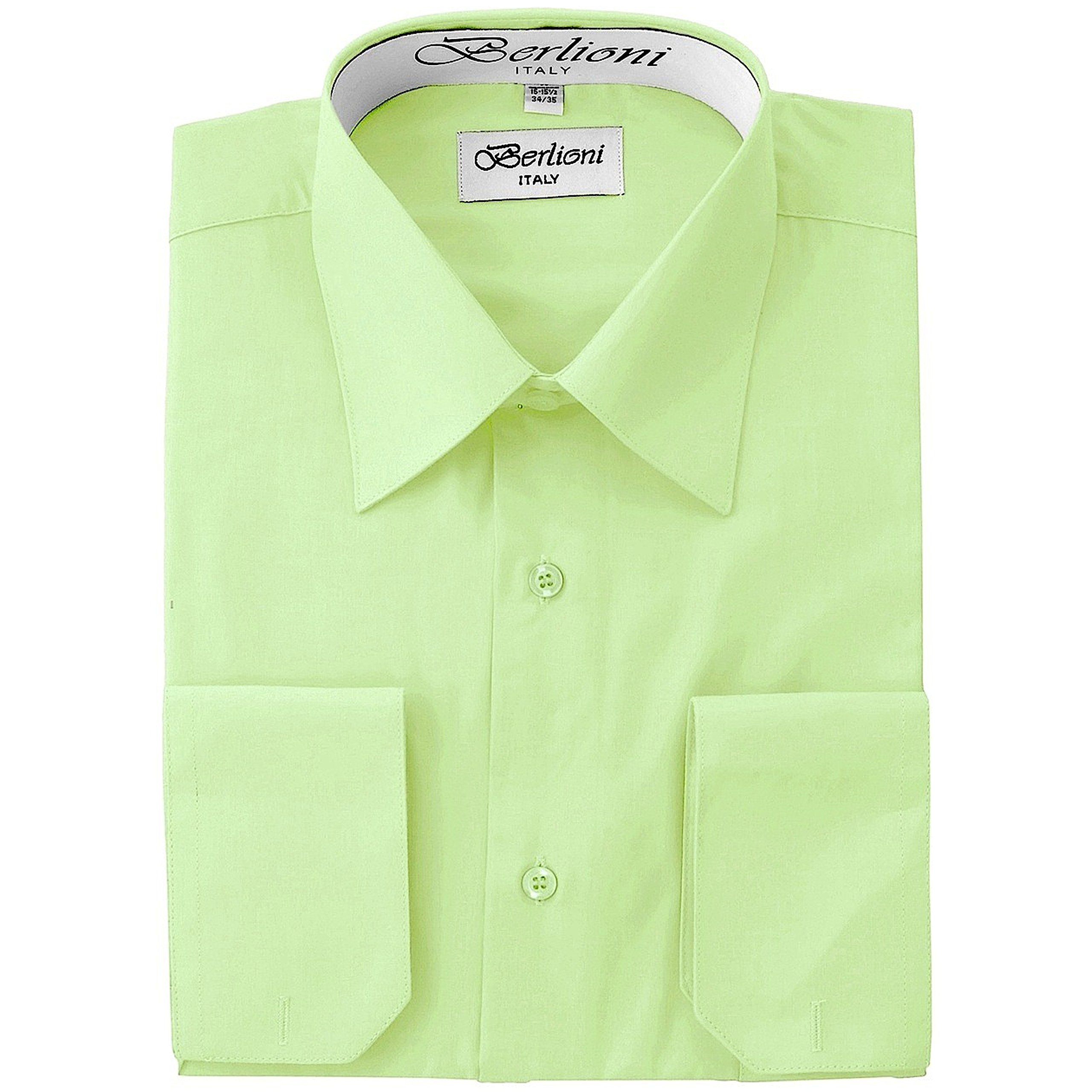 Berlioni Men's Green Solid Dress Shirt - Slim Fit Formal Shirt for Business, Office & Wedding - Premium Cotton Dress Shirt for Men