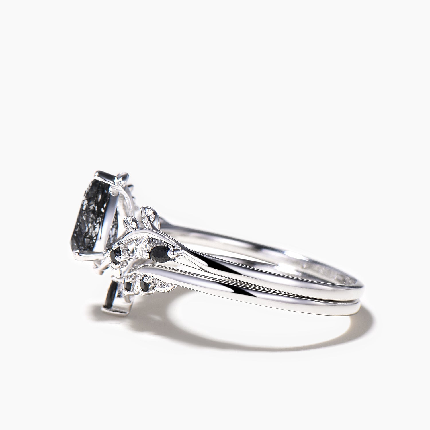 Natural Black Rutilated Quartz Teardrop Ring - Elegant Bridal Jewelry Set for Weddings, Engagements & Special Occasions
