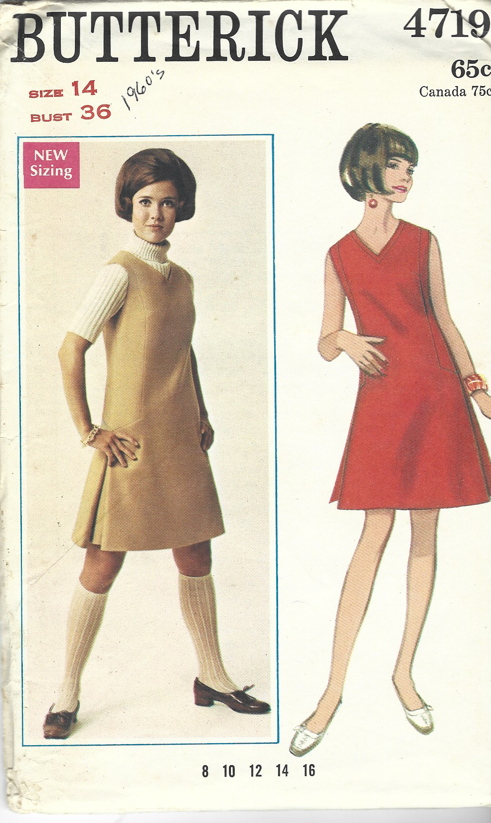 Butterick 4719 Ladies One Piece Jumper Dress Vintage Sewing Pattern 1960s - Retro Dressmaking for DIY Fashion & Costume Projects
