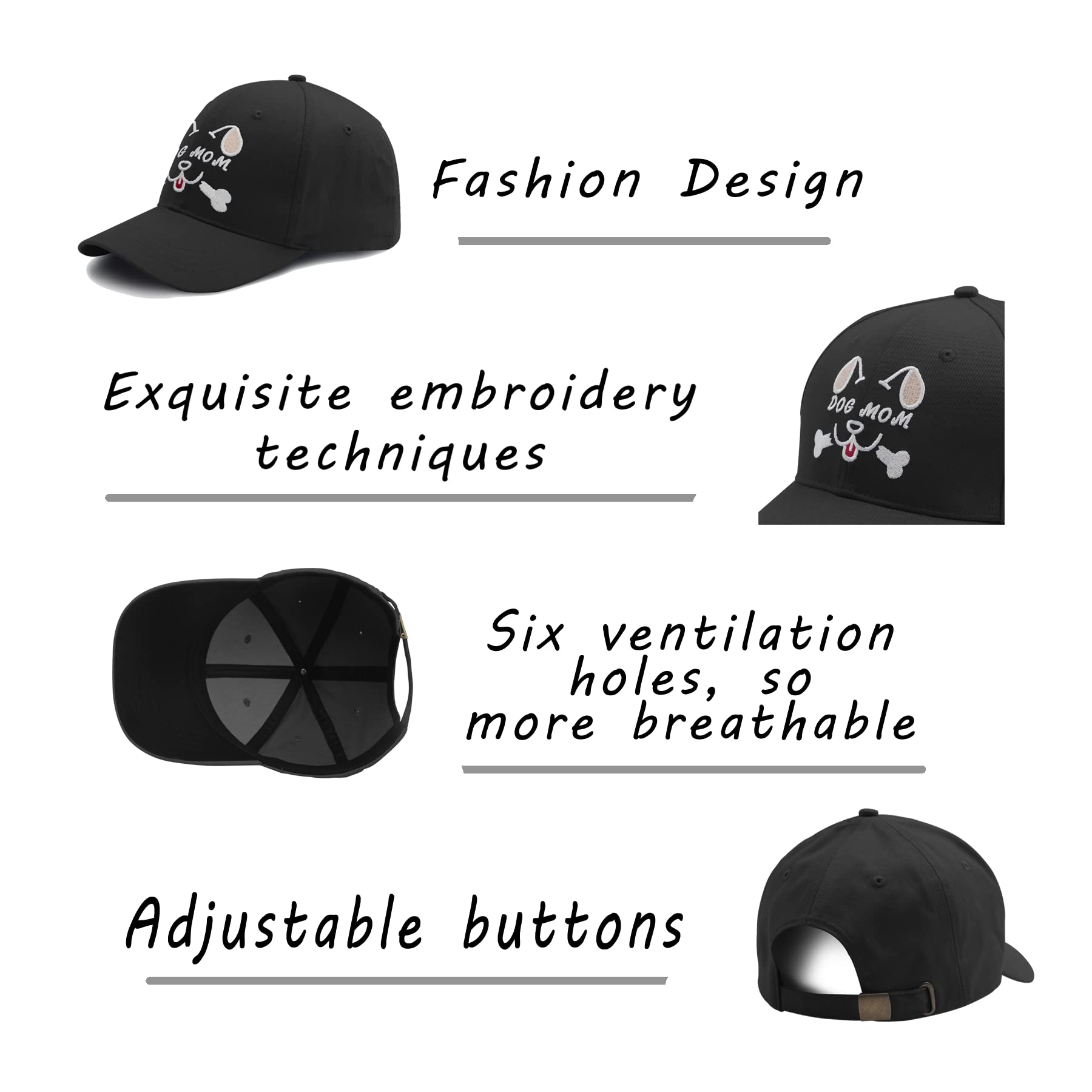 Dog Mom Baseball Hat - Adjustable Embroidered Cap for Women, Dog Lovers Gift Idea - Perfect Birthday Present for Friends & Grandma - Great for Walks, Dog Parks & Outdoor Activities