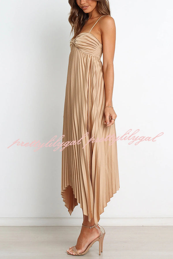 Elegant Solid Color Sexy Suspender Pleated Midi Dress for Women - Trendy Irregular Hem Party & Date Night Outfit