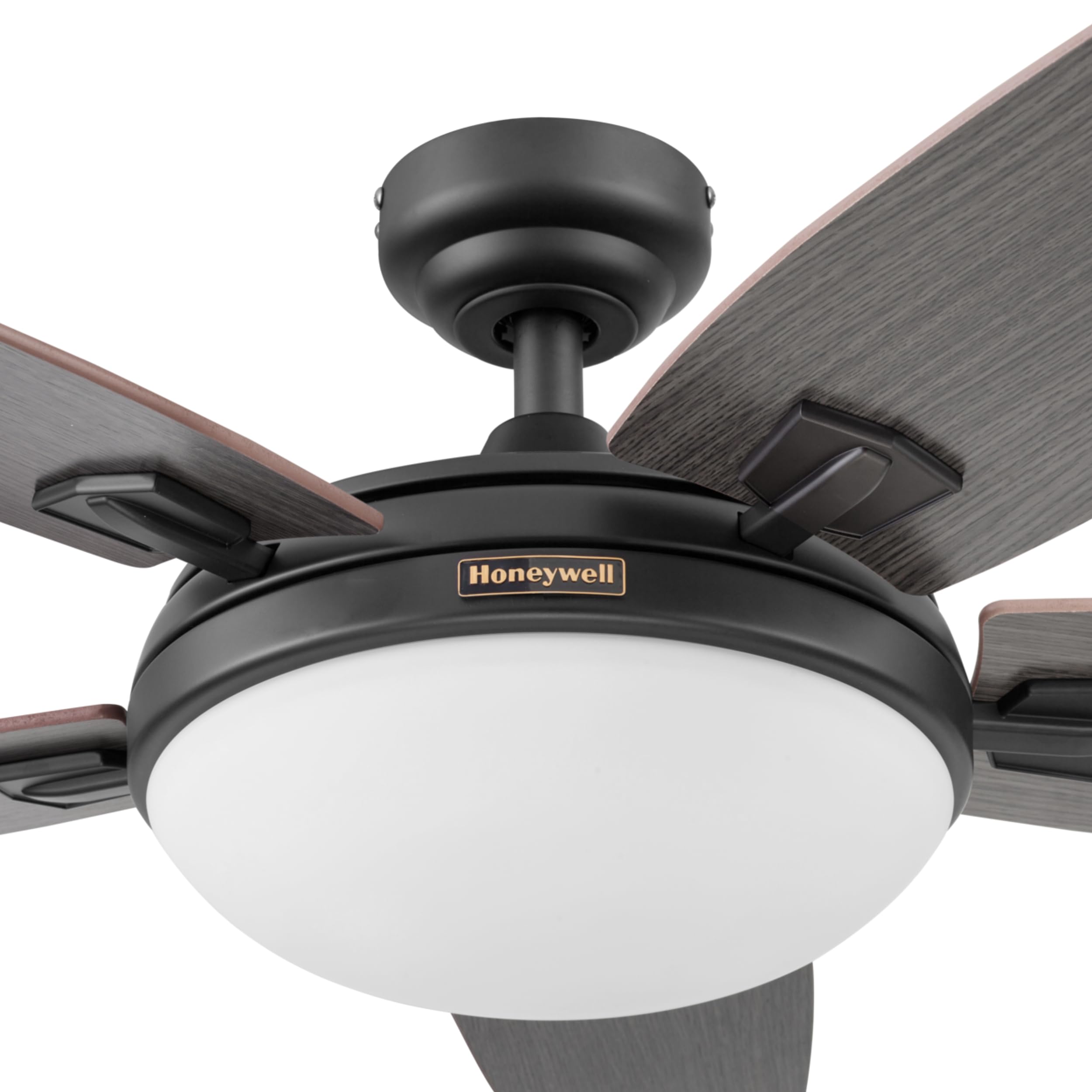Honeywell Carmel 48 Inch Modern Ceiling Fan with LED Light and Remote Control - 5 Blades, Gray Ironwood/Brown Maple Finish - Bronze (50197-01) - Perfect for Living Room, Bedroom, and Indoor Spaces