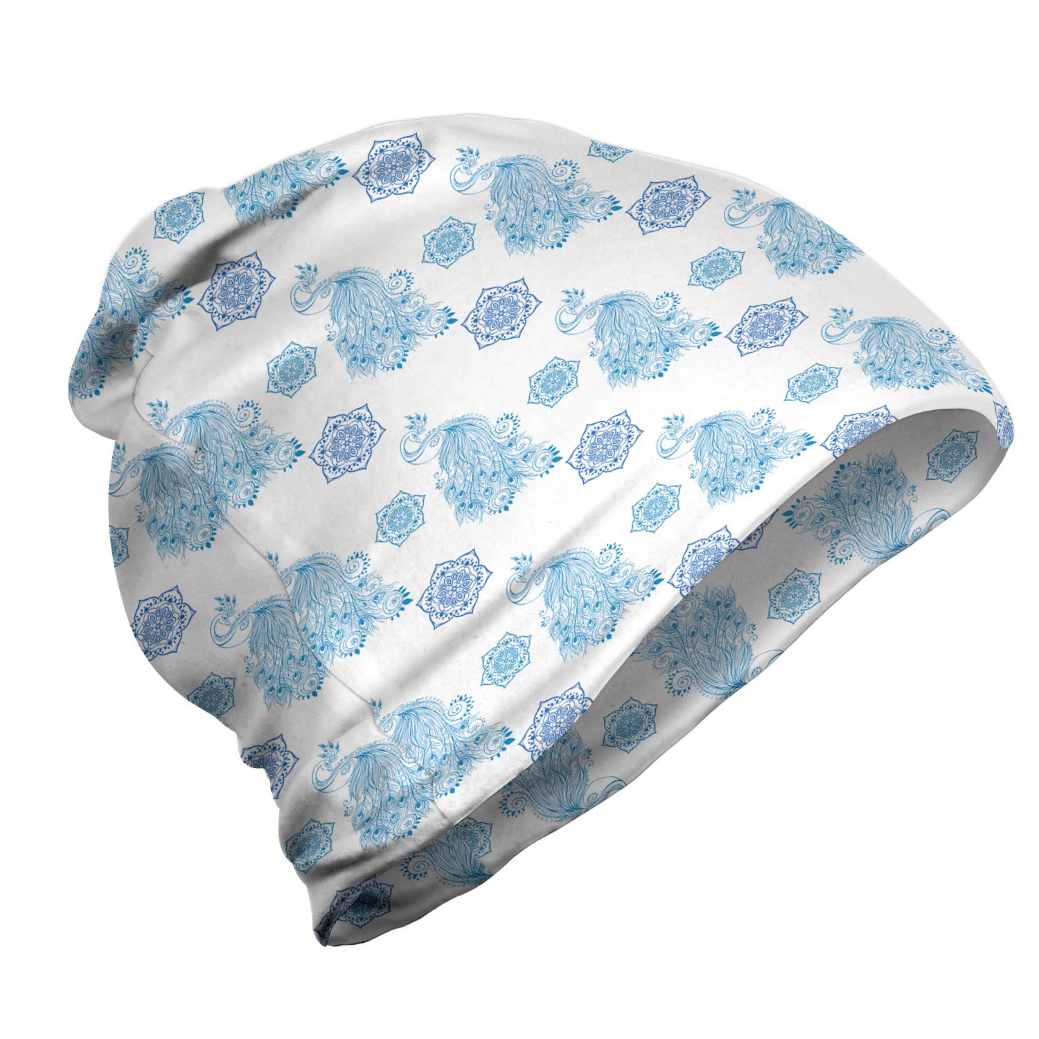 Ambesonne Unisex Beanie - Floral Mandala and Bird Design - Soft Winter Knit Hat for Men & Women - Perfect for Hiking, Camping, and Outdoor Adventures
