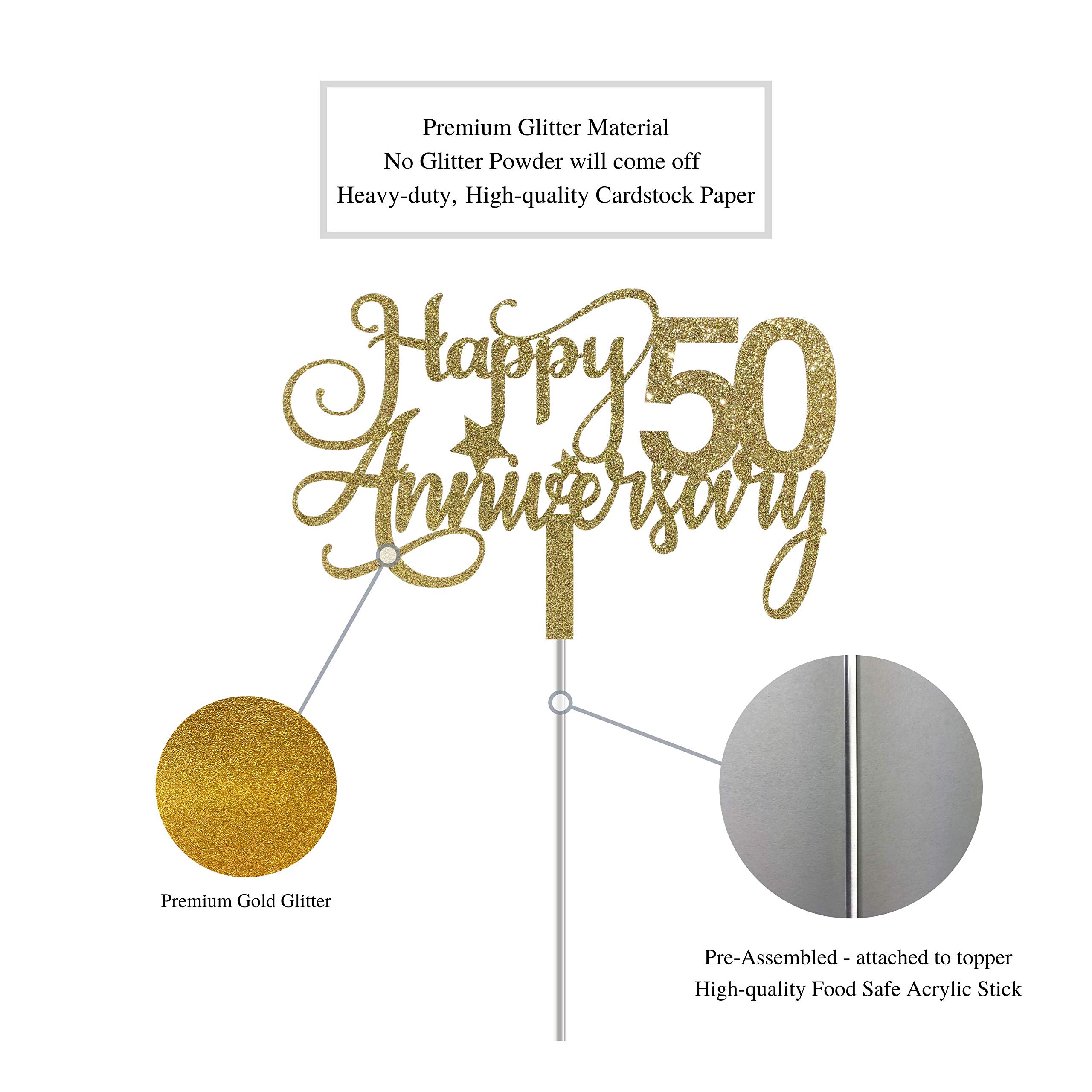 ALPHA K 50th Anniversary Cake Topper - Premium Gold Glitter Wedding Cake Decor for 50th Anniversary Party, Golden Jubilee Celebration, and Milestone Birthday Decorations