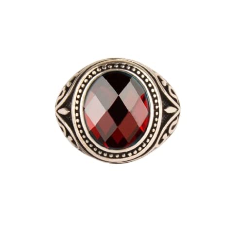 Red Garnet Gemstone Ring for Men - 925 Sterling Silver Oxidized Ottoman Style Ring with Healing & Protection Powers - Elegant Gift for Him - Perfect for Weddings, Anniversaries & Spiritual Healing