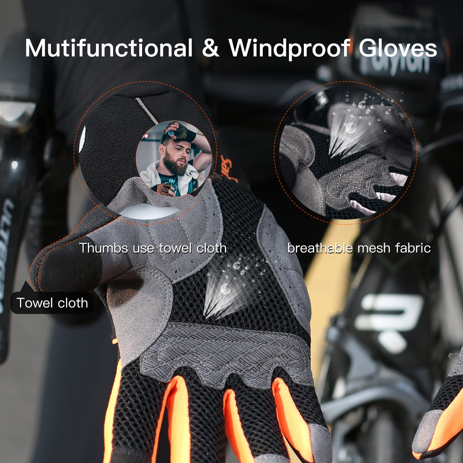 Santic Windproof Cycling Gloves with Gel Pads - Anti-Shock, Breathable Bike & Motorcycle Gloves for Men & Women - Perfect for Mountain Biking, Road Cycling & Motorcycle Riding