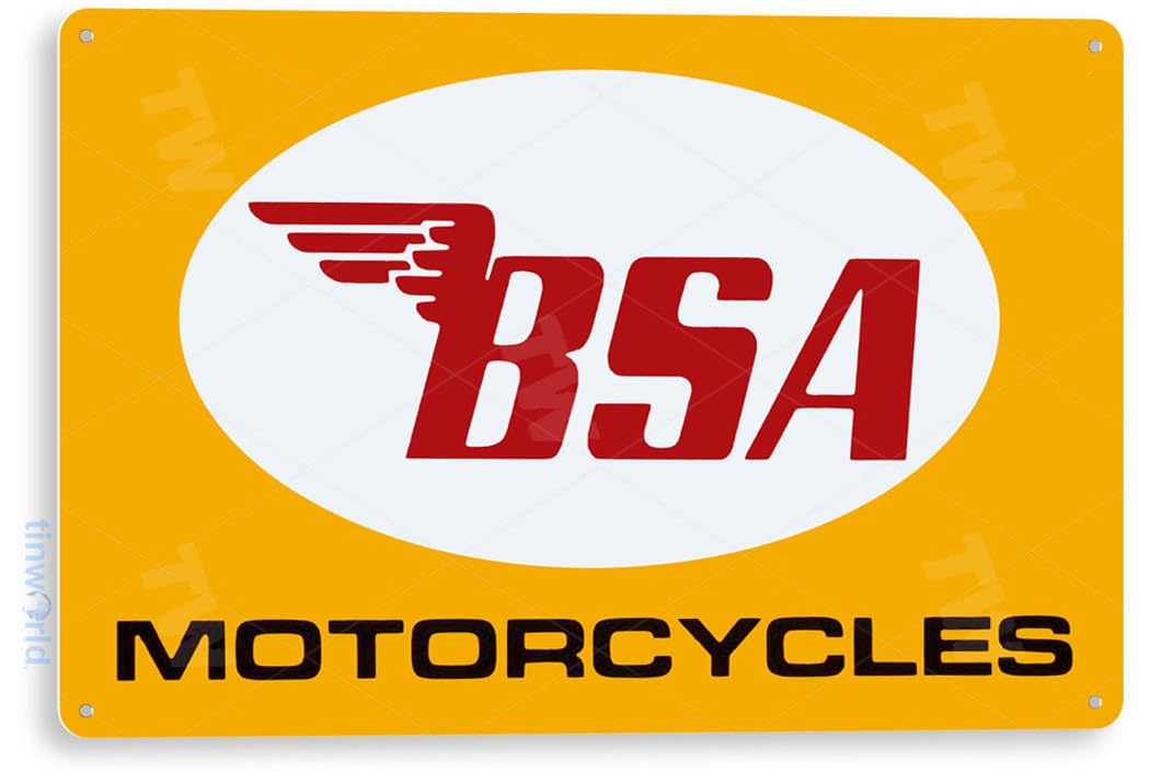 Vintage BSA Motorcycles Tin Sign - Retro Garage & Auto Shop Wall Decor | Perfect for Man Cave, Bar, Restaurant & Home Decor