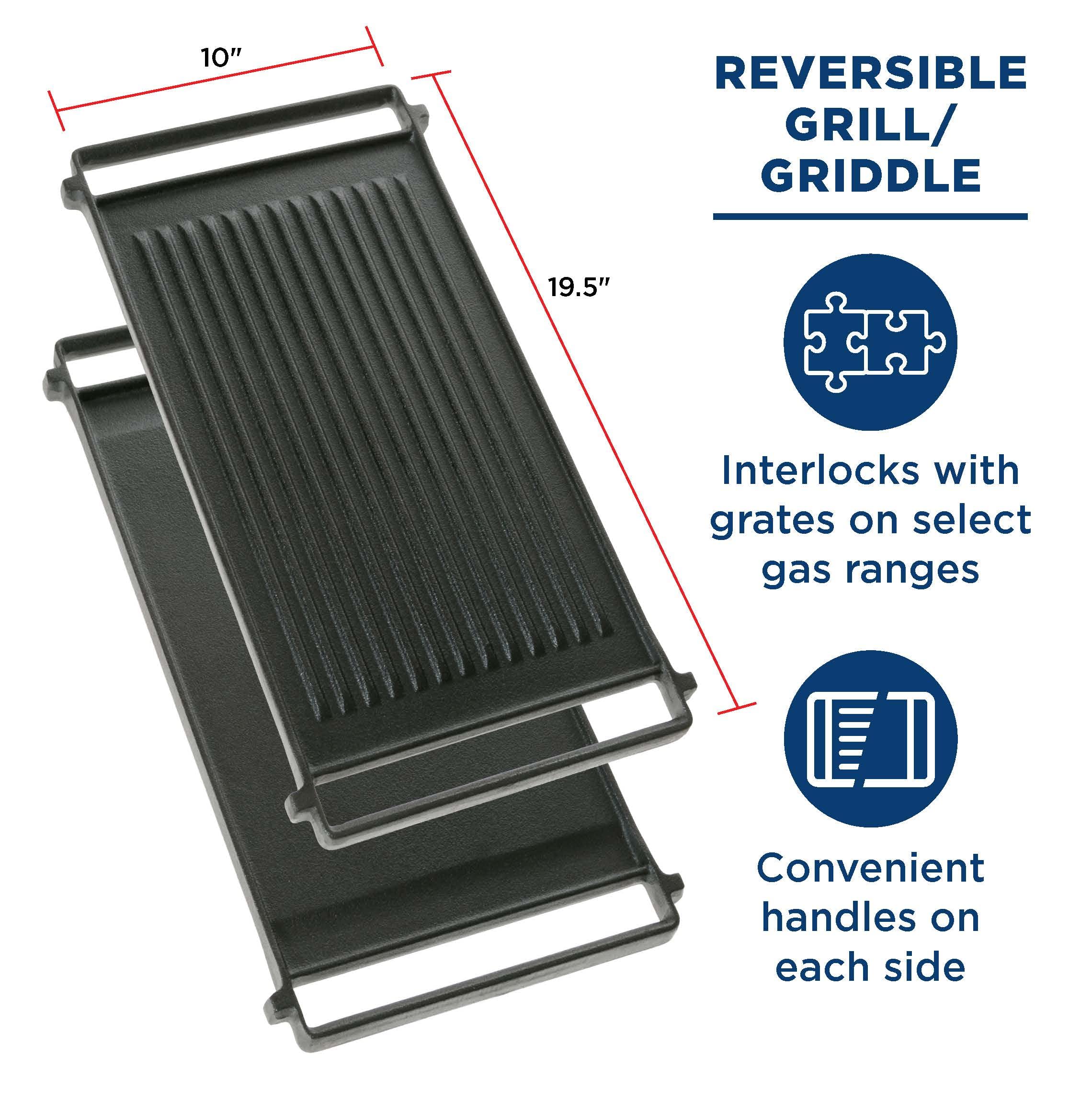Reversible Cast Iron Griddle Grill Combo - WB31X24998 - Heavy Duty Cooking Pan for Stovetop, Grill & Camping - Perfect for Pancakes, Burgers & Outdoor BBQ