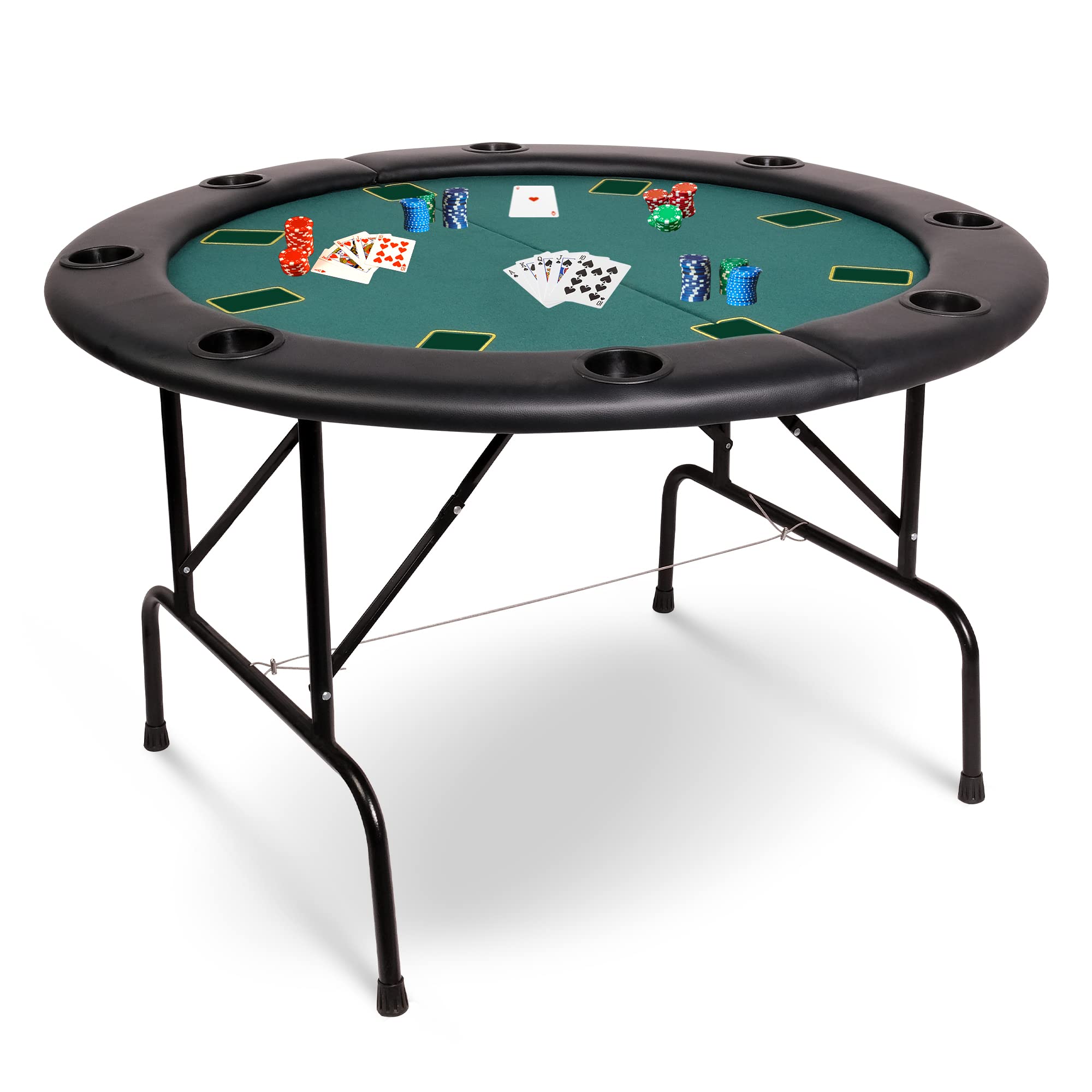 Premium 8-Player Foldable Poker Table - Water-Resistant Cushioned Rail & 8 Cup Holders - Casino-Grade Felt Surface for Texas Hold'em & Blackjack - Portable Round Poker Table for Home Game Nights & Casino Parties