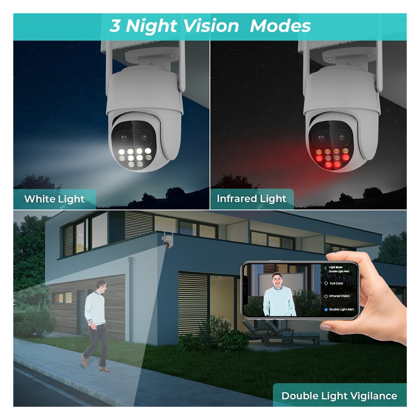 8MP Solar Security Camera with Dual Lens PTZ, WiFi IP Camera - Night Vision, Human Detection, Wireless Surveillance for Home & Outdoor Security (4MP, No SD Card) - Ideal for Yard, Garage & Property Monitoring