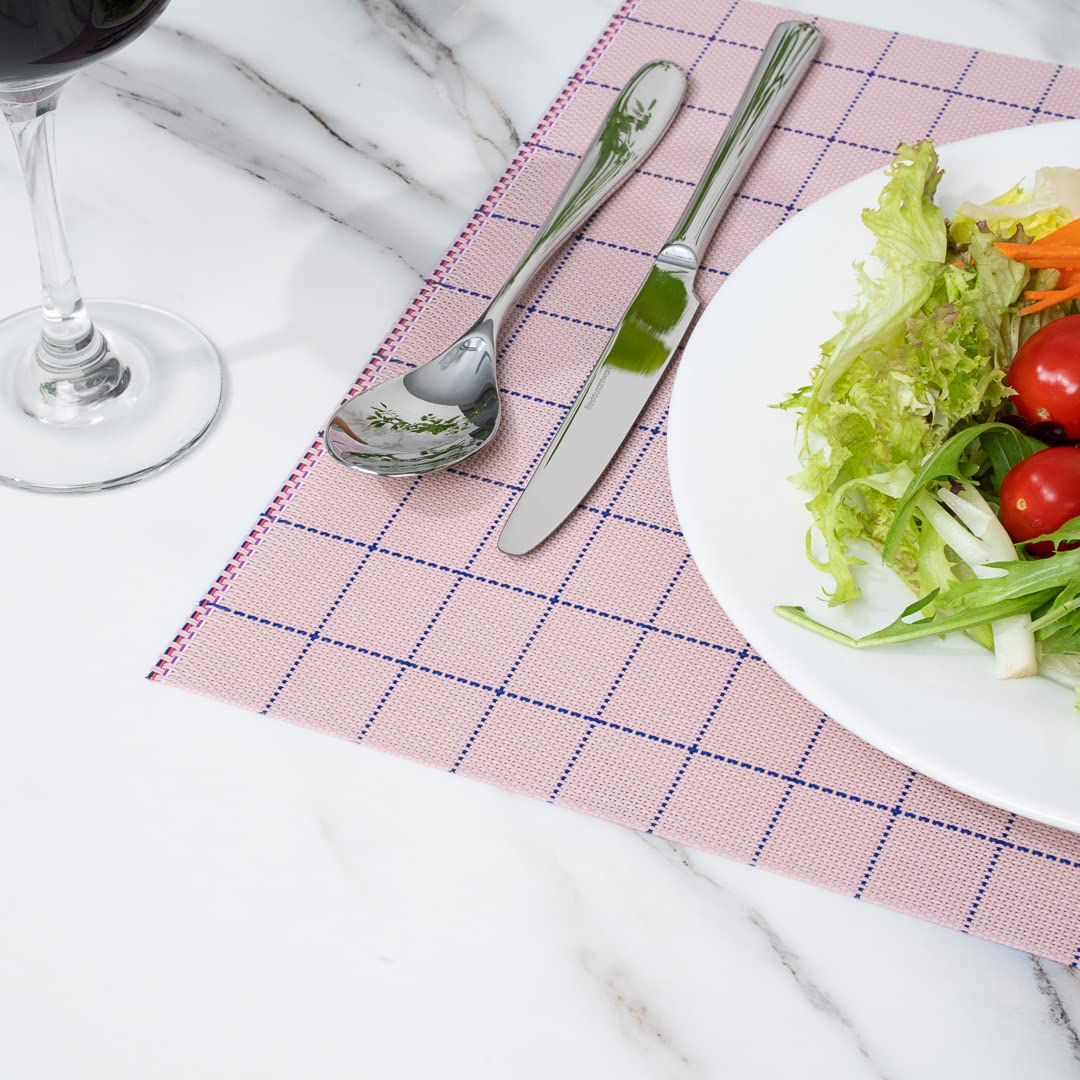 Premium 16x12 Inch Woven Vinyl Placemats Set of 6 - Stain-Resistant, Easy Clean Rectangle Table Mats for Dining Room, Kitchen & Restaurant Use - Pink Home Decor