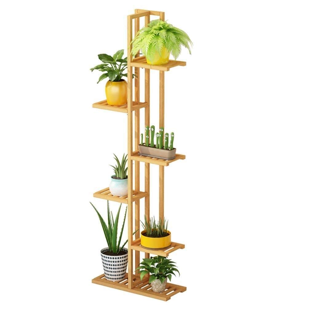 XZWYB GLVV 6-Tier Iron Flower Stand - Balcony, Living Room & Indoor Plant Shelf, Hanging Solid Wood Orchid Pot Rack, Multi-Layer Meat Rack (Antiseptic) - Perfect for Small Spaces, Herb Gardens & Home Decor