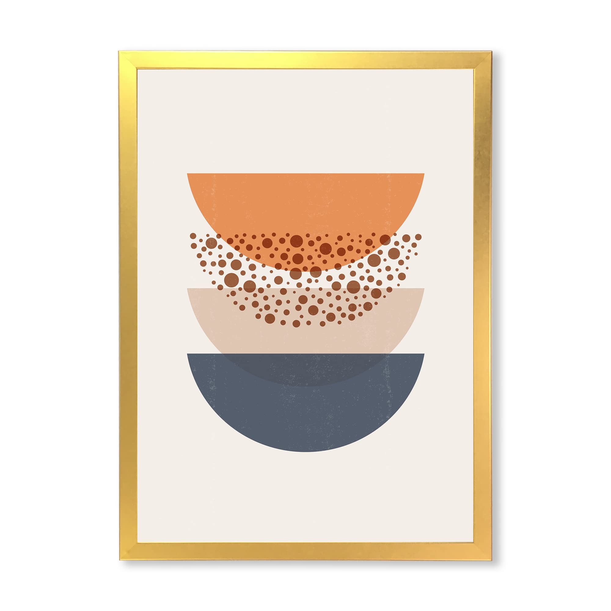 Abstract Sun & Moon Geometric Wall Art in Blue & Orange - Modern Framed Canvas Painting for Living Room, Bedroom & Office Decor