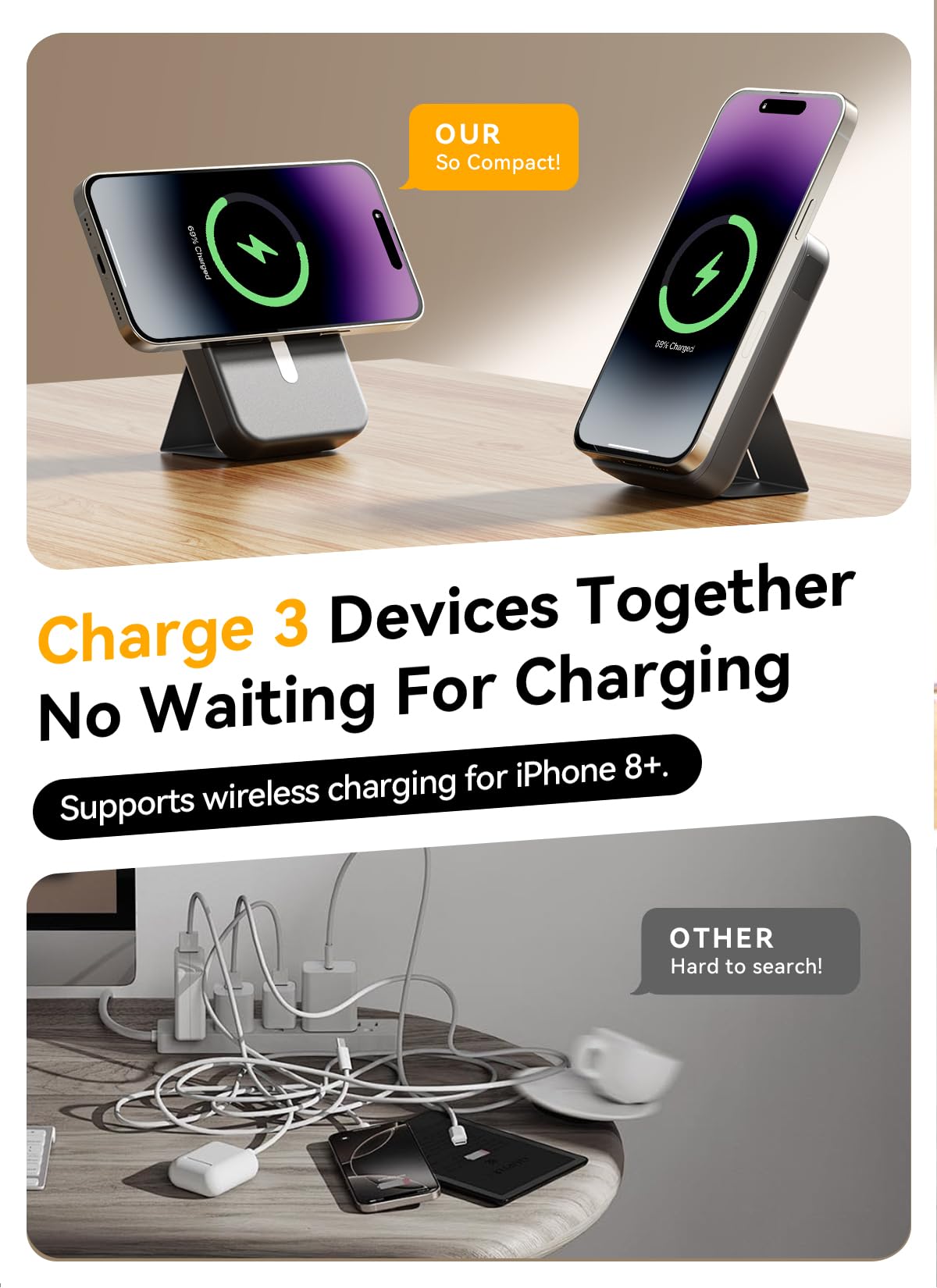 10000mAh Magsafe Battery Pack - Wireless Portable Charger with 20W USB-C Fast Charging, Magnetic Power Bank with Foldable Stand & LED Display - Compatible with iPhone 16/15/14/13/12 Series | Perfect for Travel, Work & Outdoor Activities