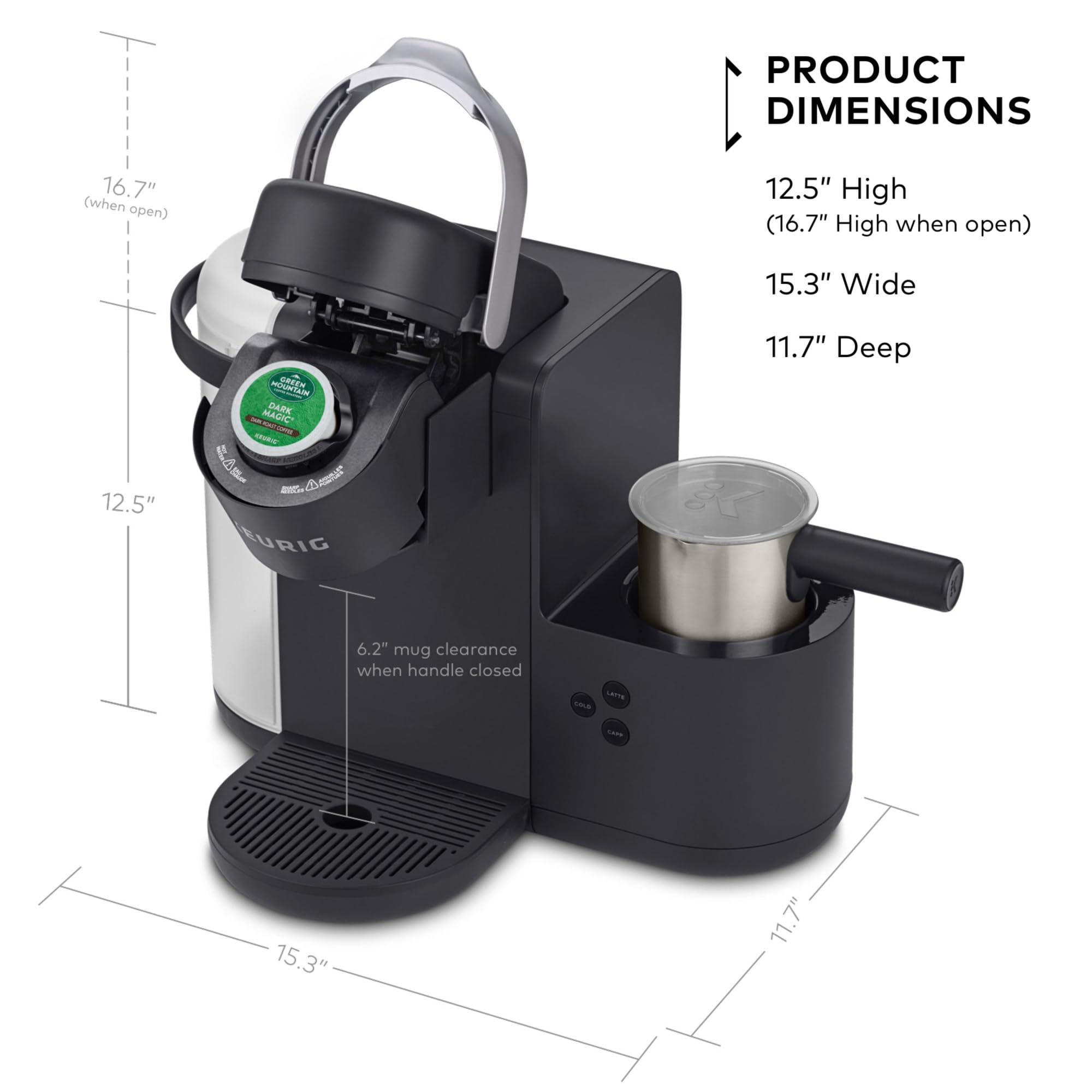 Keurig K-Cafe Single Serve Coffee Maker with Latte & Cappuccino Function - Includes 32 K-Cup Pods (Dark Charcoal) - Perfect for Home, Office & Small Spaces