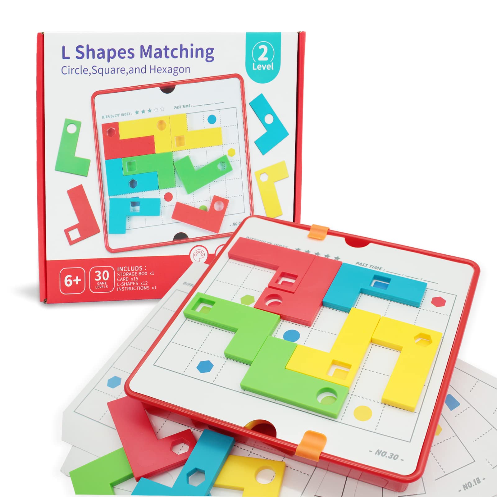 Tangram Puzzle Blocks - 30 Challenging Brain Teaser Cards for Kids | Montessori & STEM Educational Toys | Logic Training Game from Simple to Difficult | Perfect Gift for Classroom & Family Game Night