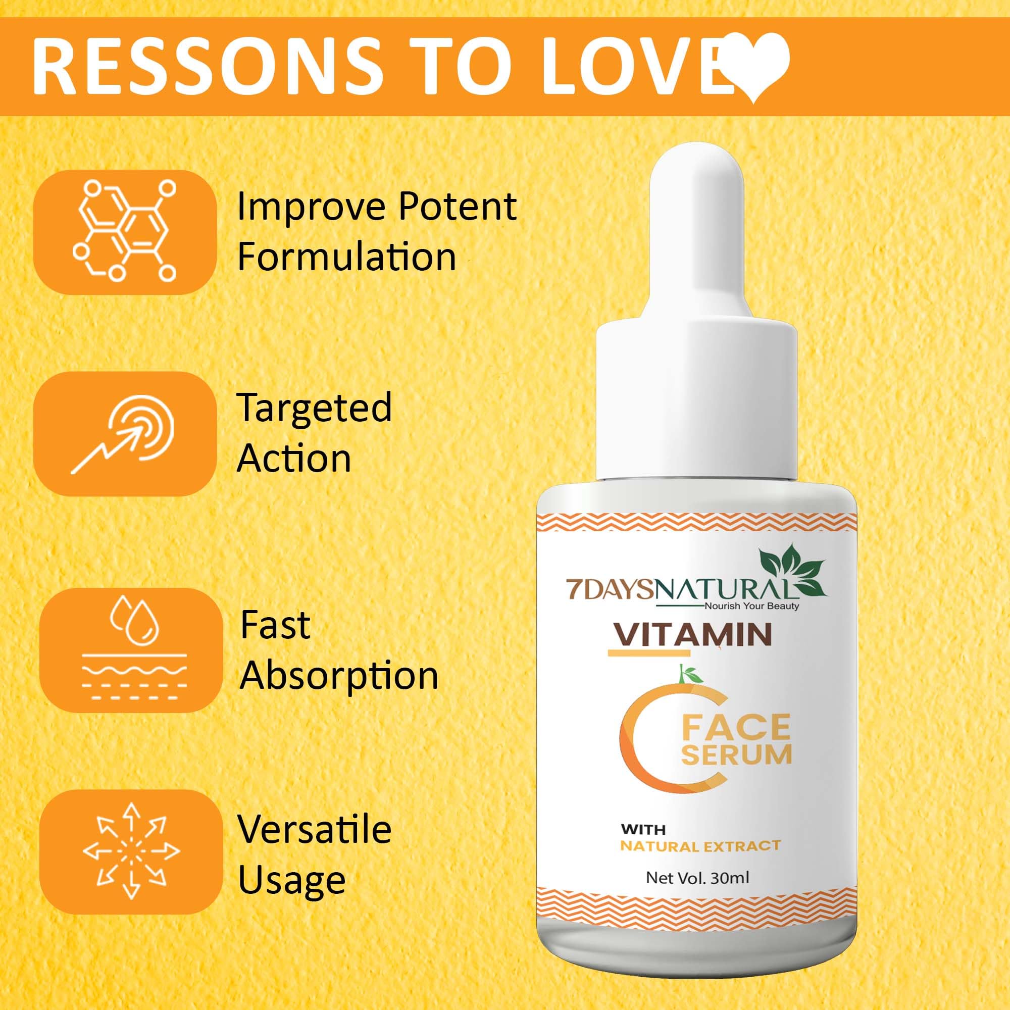 7 DAYS Vitamin C Face Serum with 2% Niacinamide - Brightens Skin Instantly, Reduces Dark Spots & Hyperpigmentation | Anti-Aging Facial Treatment for Glowing Skin | Day & Night Use for All Skin Types