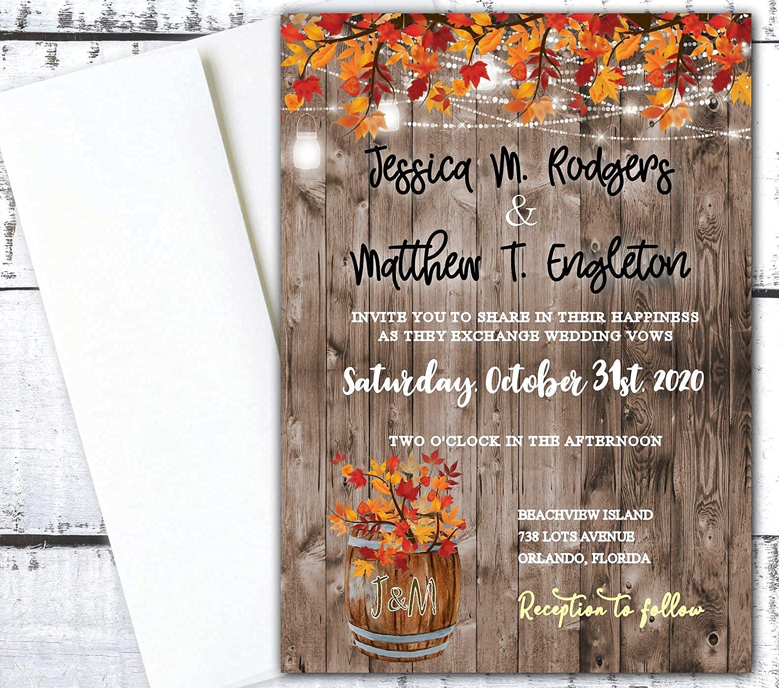 Rustic Fall Wedding Invitation Set - 50 Invitations with RSVP Cards for Autumn Weddings & Special Events