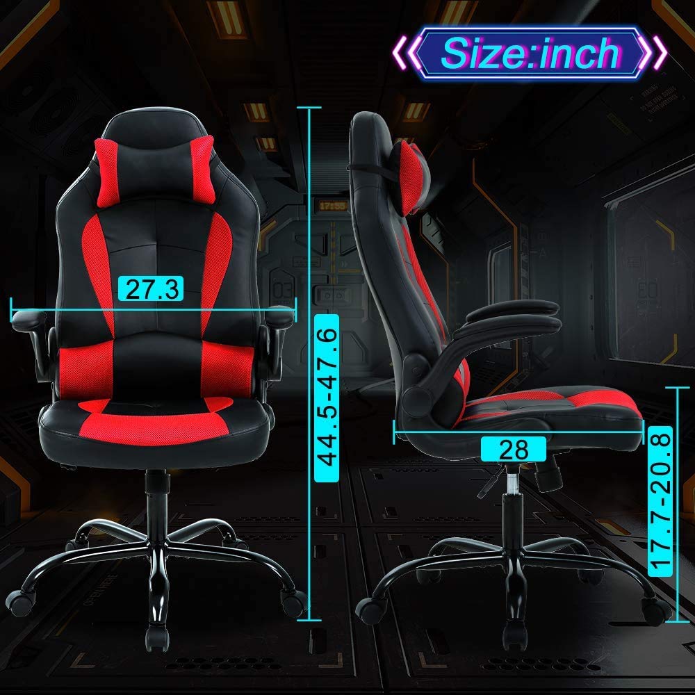 Ergonomic Gaming Chair with Massage - High Back PU Leather Racing Office Chair, Adjustable Swivel Computer Desk Chair for Gamers & Professionals - Red (Perfect for Esports, Streaming & Home Office Workspace)