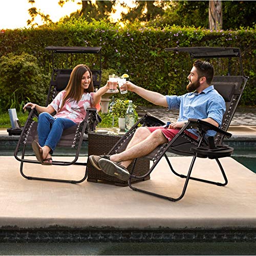 2-Pack Folding Zero Gravity Chairs - Heavy Duty 250lbs Capacity, Steel Mesh Reclining Outdoor Chairs for Camping, Fishing, Poolside, Patio & Lawn - Perfect for Relaxing in Backyard, Beach or Garden (Black)