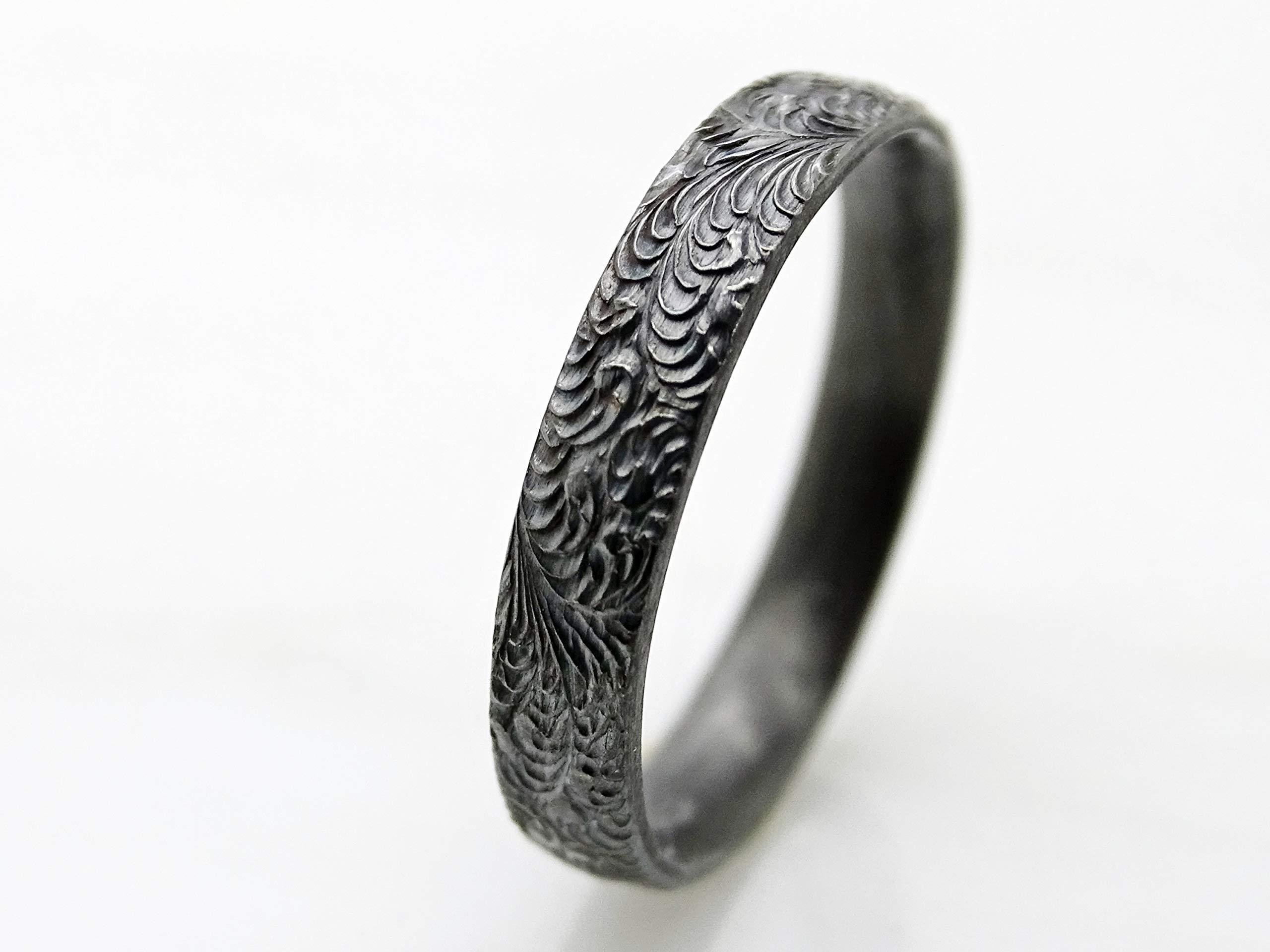 Intricate Pattern Silver Ring for Women - Black Eternity Stacking Ring, Wedding Band, Scroll Design - Unique Gift for Her - Perfect for Anniversaries, Engagements & Everyday Wear