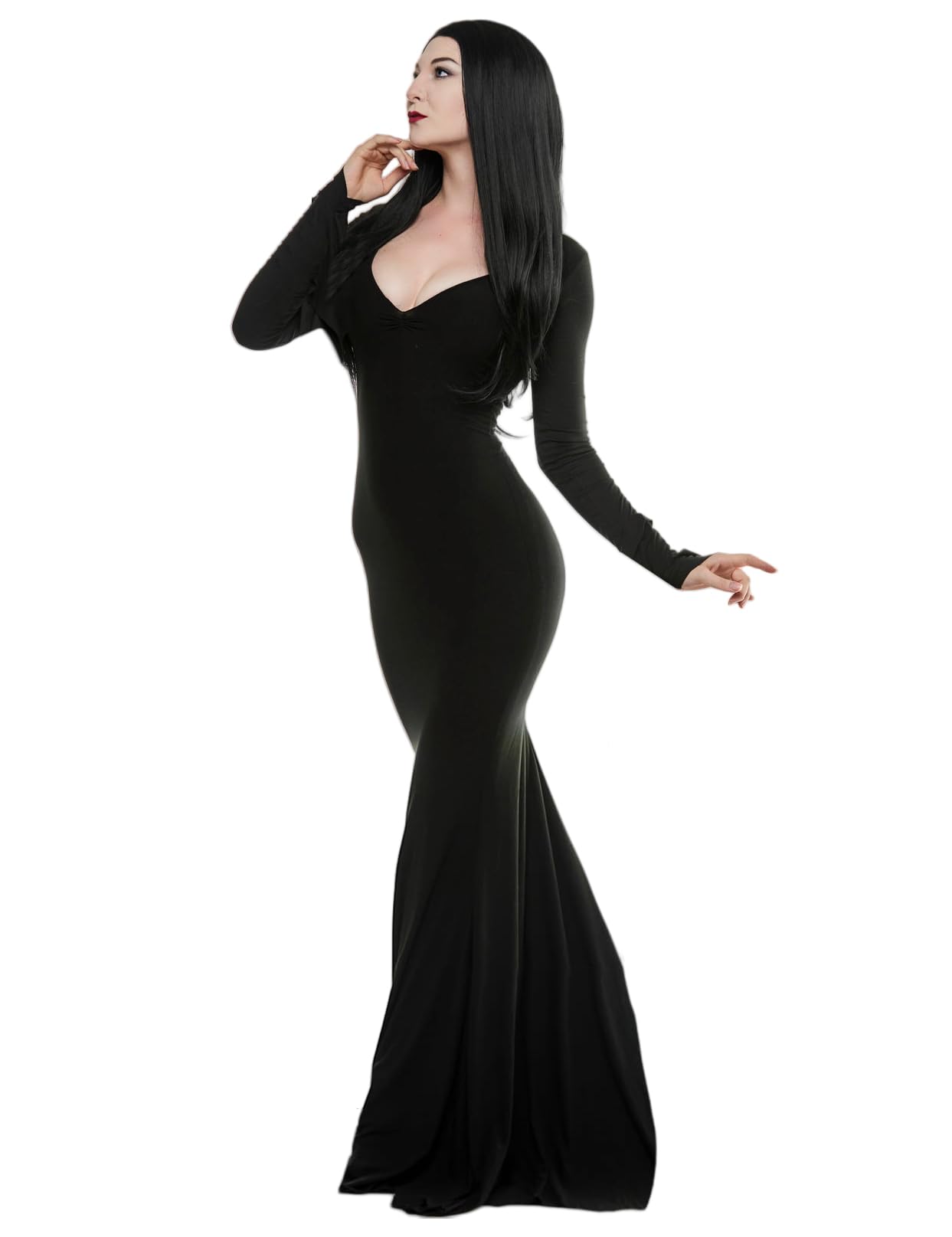 Oumbivil Women's Long Black Gothic Dress - Halloween Witch Costume, Elegant Lace Evening Gown for Cosplay, Party & Gothic Fashion