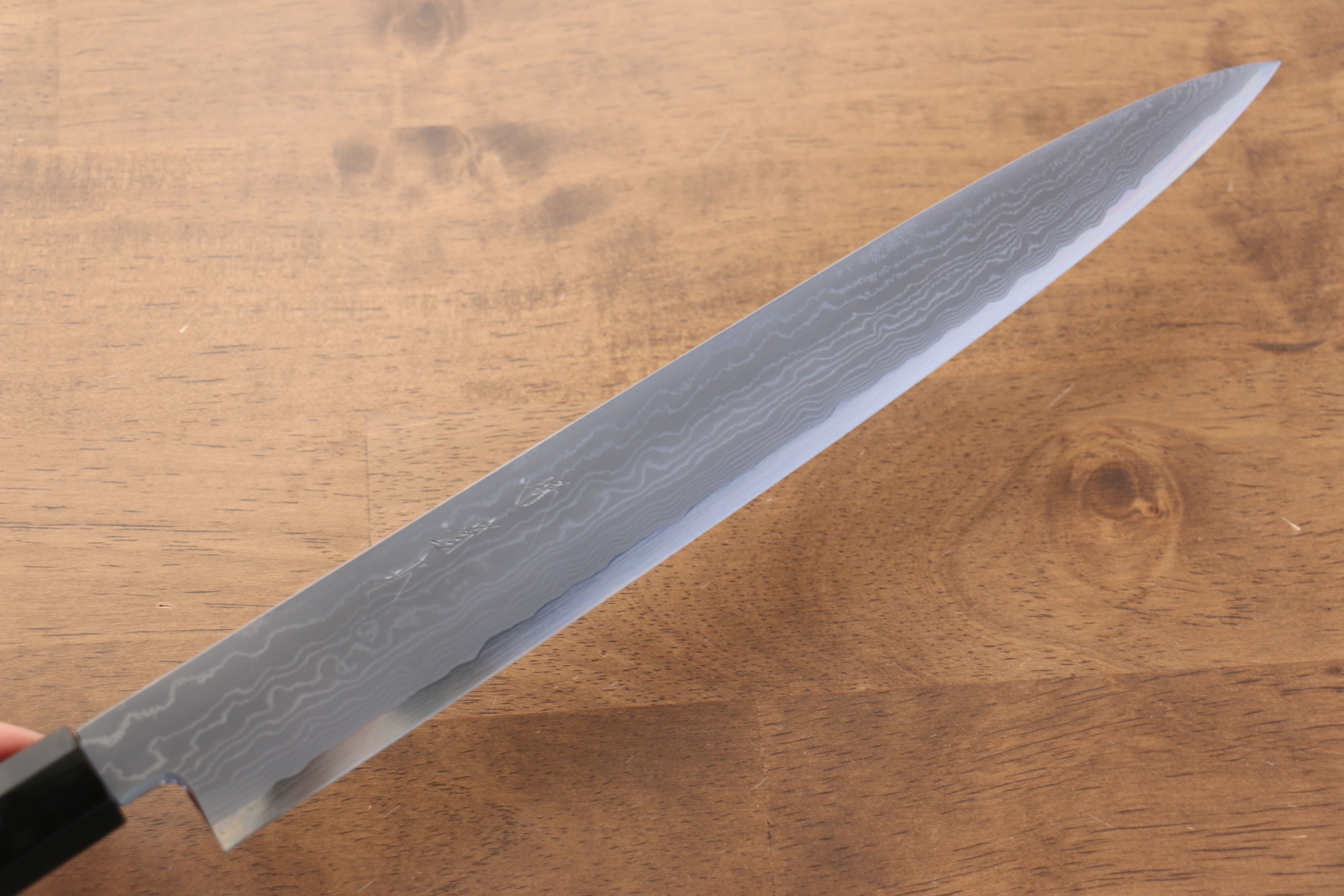 Premium Jikko Blue Steel Damascus Sujihiki Knife 300mm - Handcrafted Japanese Slicing Knife with Ebony Wood Handle & Double Ring Design - Perfect for Sushi, Sashimi, and Meat Carving