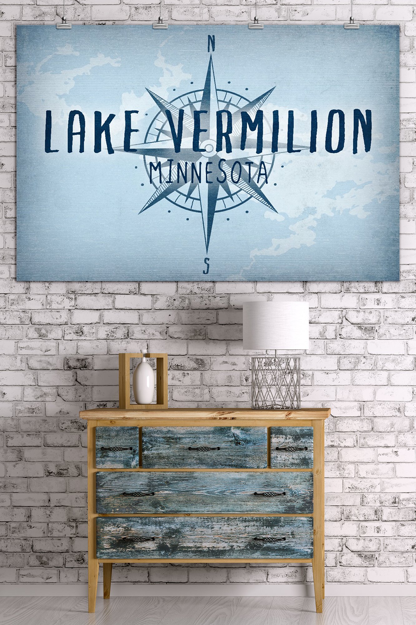 Lake Vermilion Minnesota Travel Poster - 36x54 Giclee Gallery Print - Lake and Compass Wall Art Decor - Perfect for Home, Office & Cabin Decorations