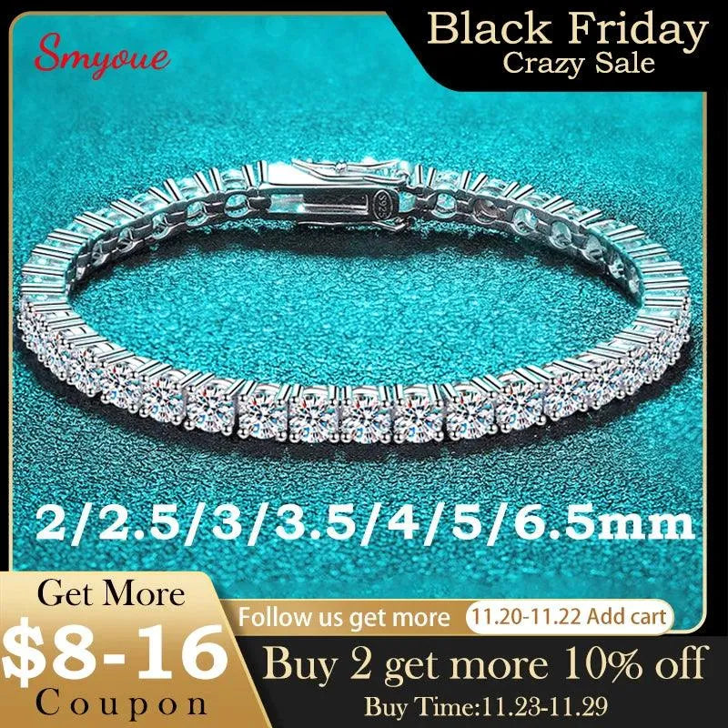 6.5mm Genuine Moissanite Tennis Bracelet for Women - 925 Sterling Silver Platinum Plated Wedding Jewelry - Perfect Christmas Gift, Anniversary Present & Special Occasion Accessory