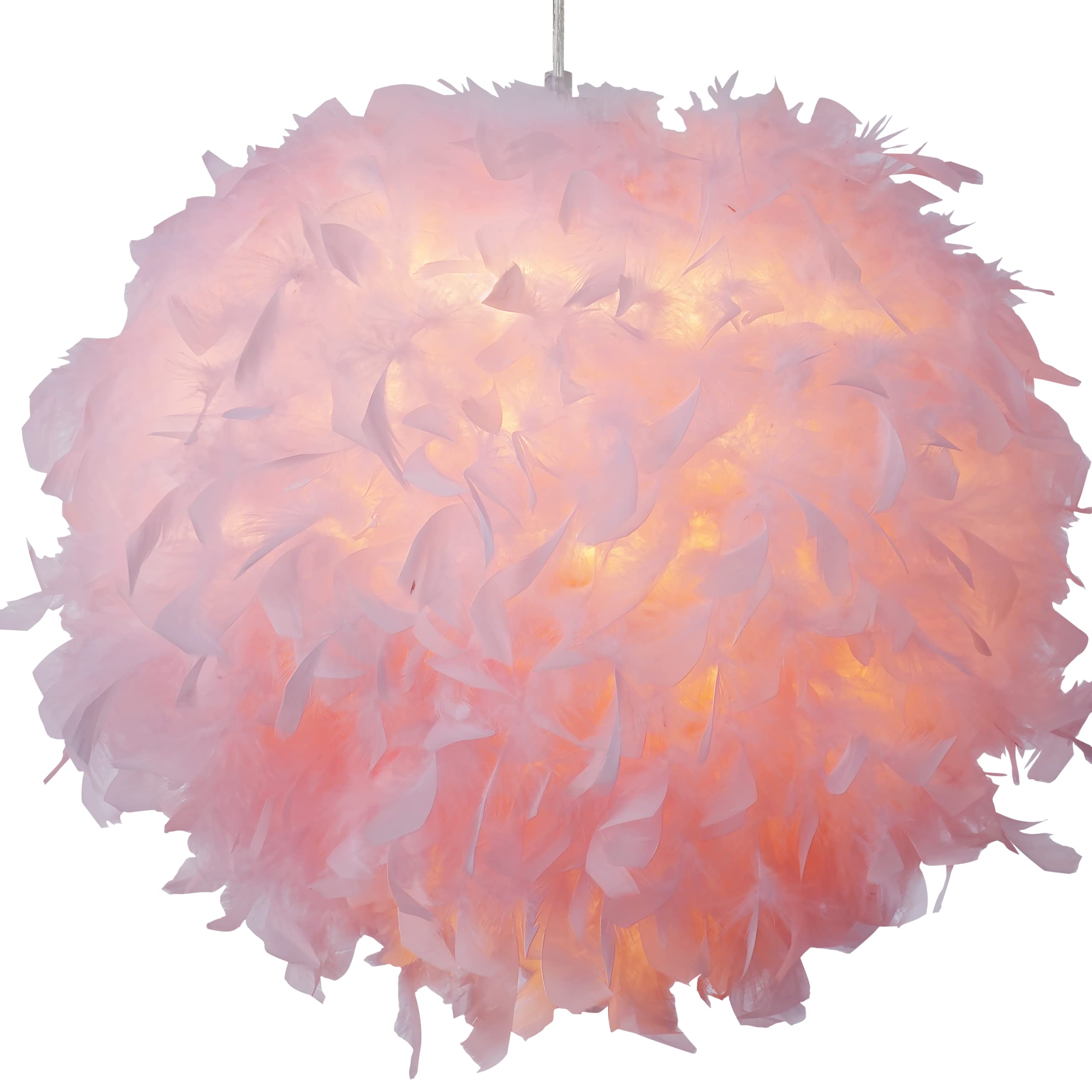 Fluffy Feather Lamp Shade - Lightweight Pendant, Table & Floor Lamp Shade for Living Room, Bedroom, Kitchen & Hallway - Soft Pink Feather Lampshade for Cozy Home Decor & Ambient Lighting