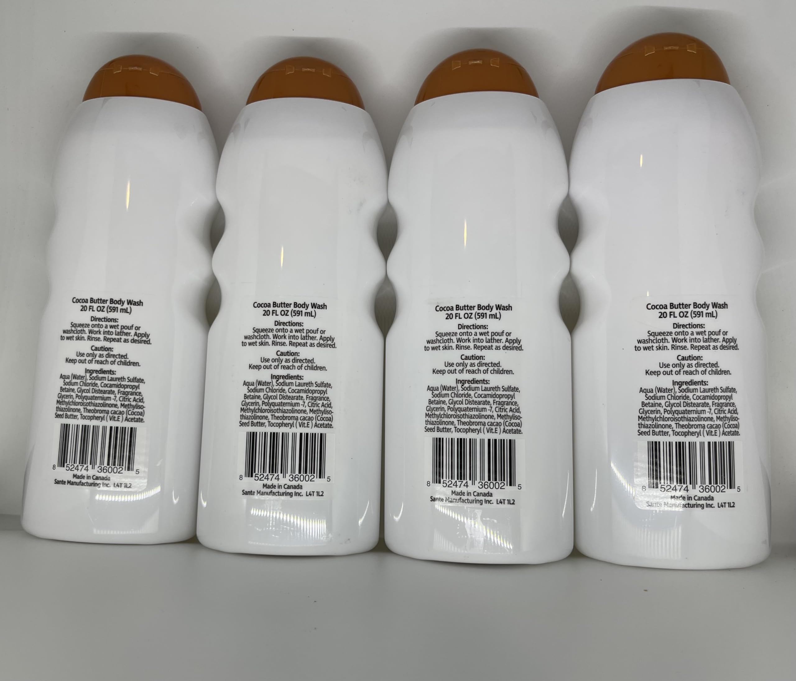 Organic Cocoa Butter Body Wash - Moisturizing & Nourishing for Dry Skin (4 Pack, 15 oz Each) - Perfect for Daily Hydration & Relaxing Bath Time