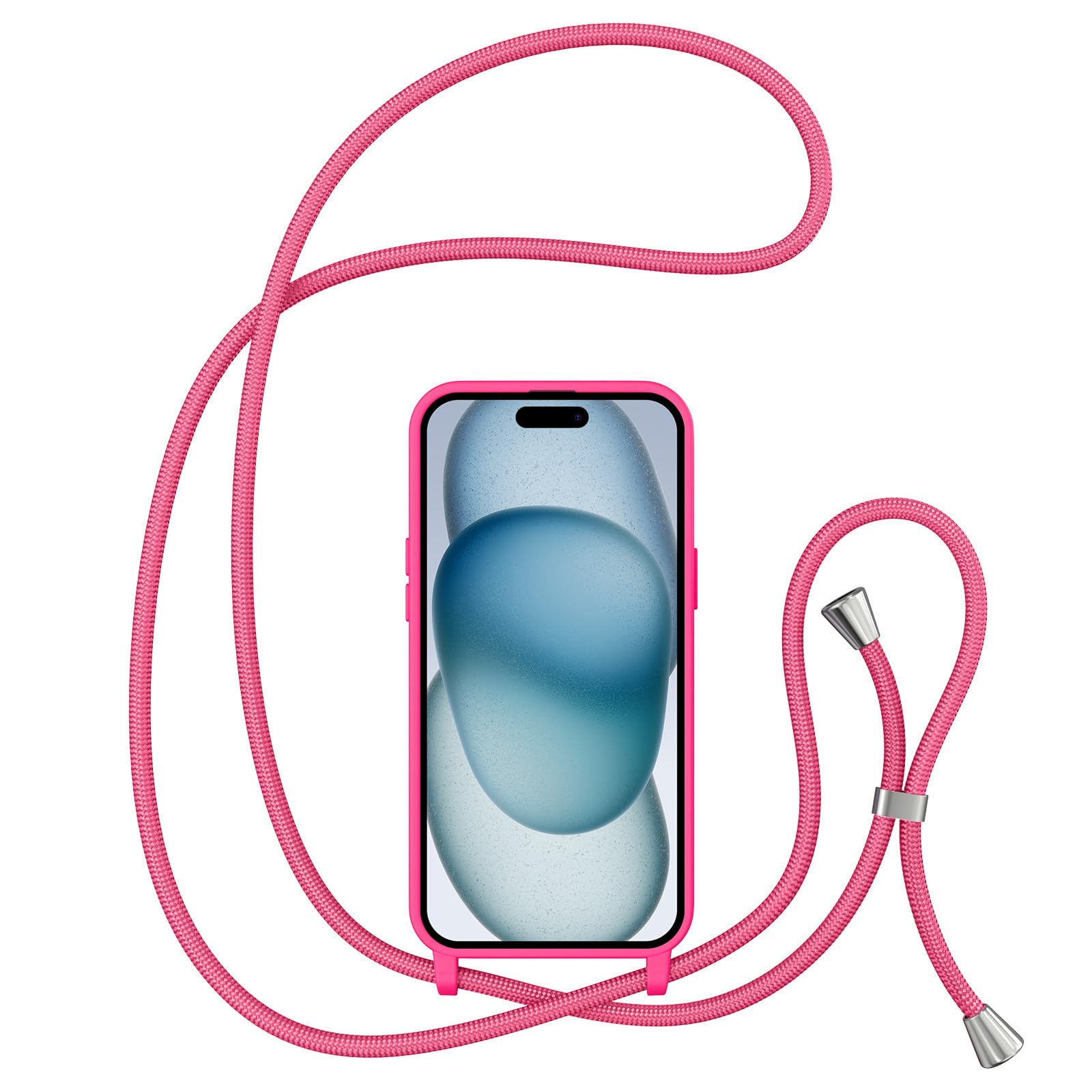ZTOFERA Liquid Silicone Soft Case for iPhone 15 Pro (6.1 inch) with Adjustable Crossbody Lanyard Strap - Hot Pink | Perfect for Travel, Shopping & Hands-Free Daily Use