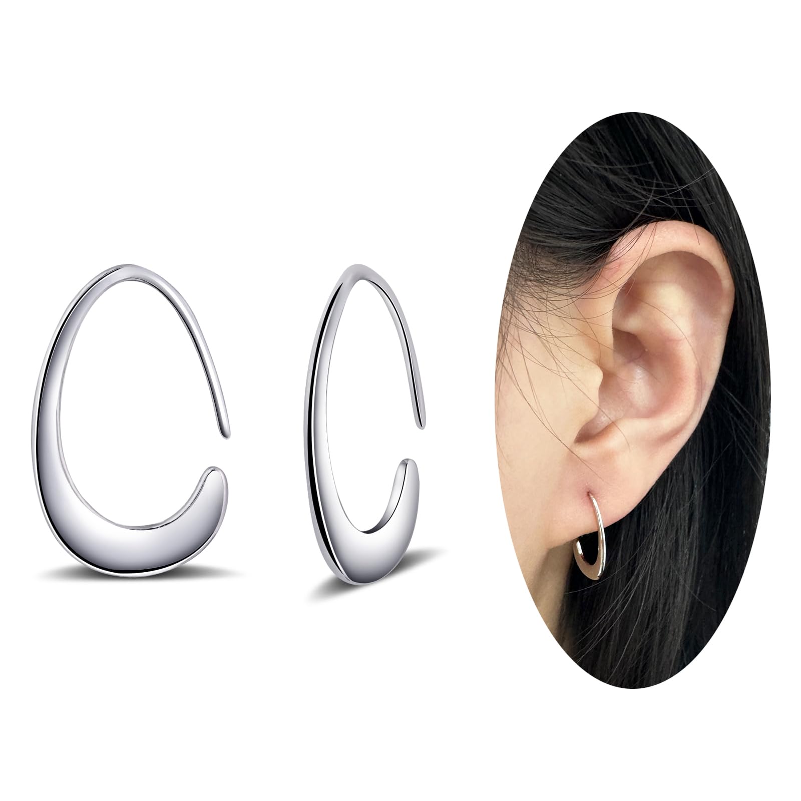 925 Sterling Silver Tiny Teardrop Hoop Earrings for Women - Dainty Pull-Through Drop Dangle Earrings | Perfect for Everyday Wear, Date Nights & Special Occasions