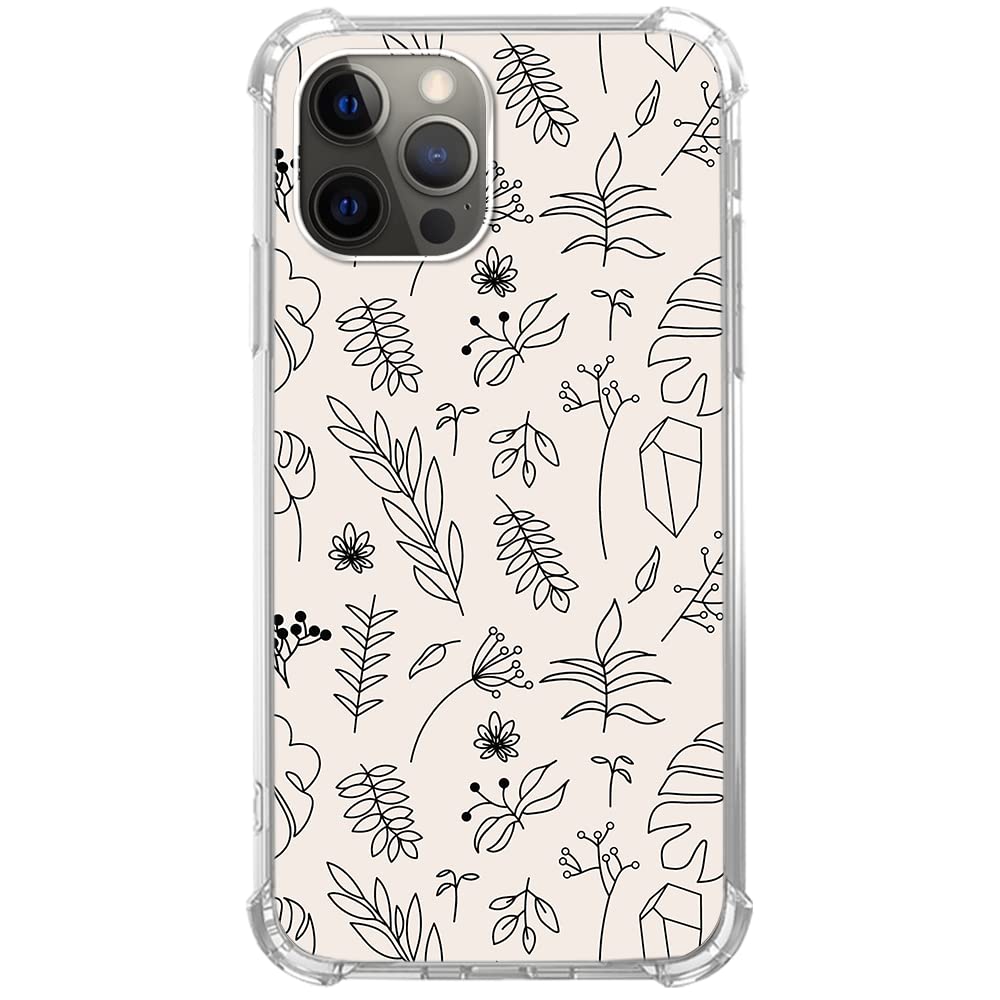 Boho Minimalist Floral iPhone 12 Case - Aesthetic Botanical Leaf Phone Cover for iPhone 12/12 Pro - Durable TPU Bumper Protection - Perfect for Nature Lovers & Outdoor Enthusiasts