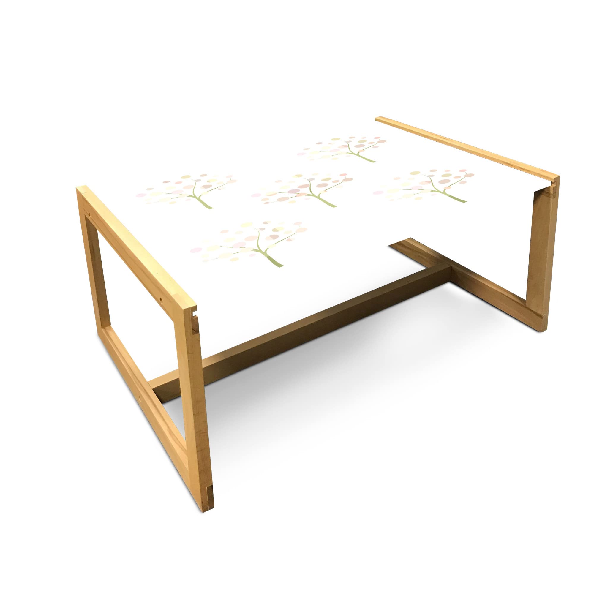 Ambesonne Pastel Coffee Table - Abstract Tree Design with Irregular Rounds, Acrylic Glass Top & Wooden Frame - Modern Center Table for Living Room, Office, Dorm - Large Size in Pale Olive Green - Perfect for Home Decor, Small Spaces & Gift Giving