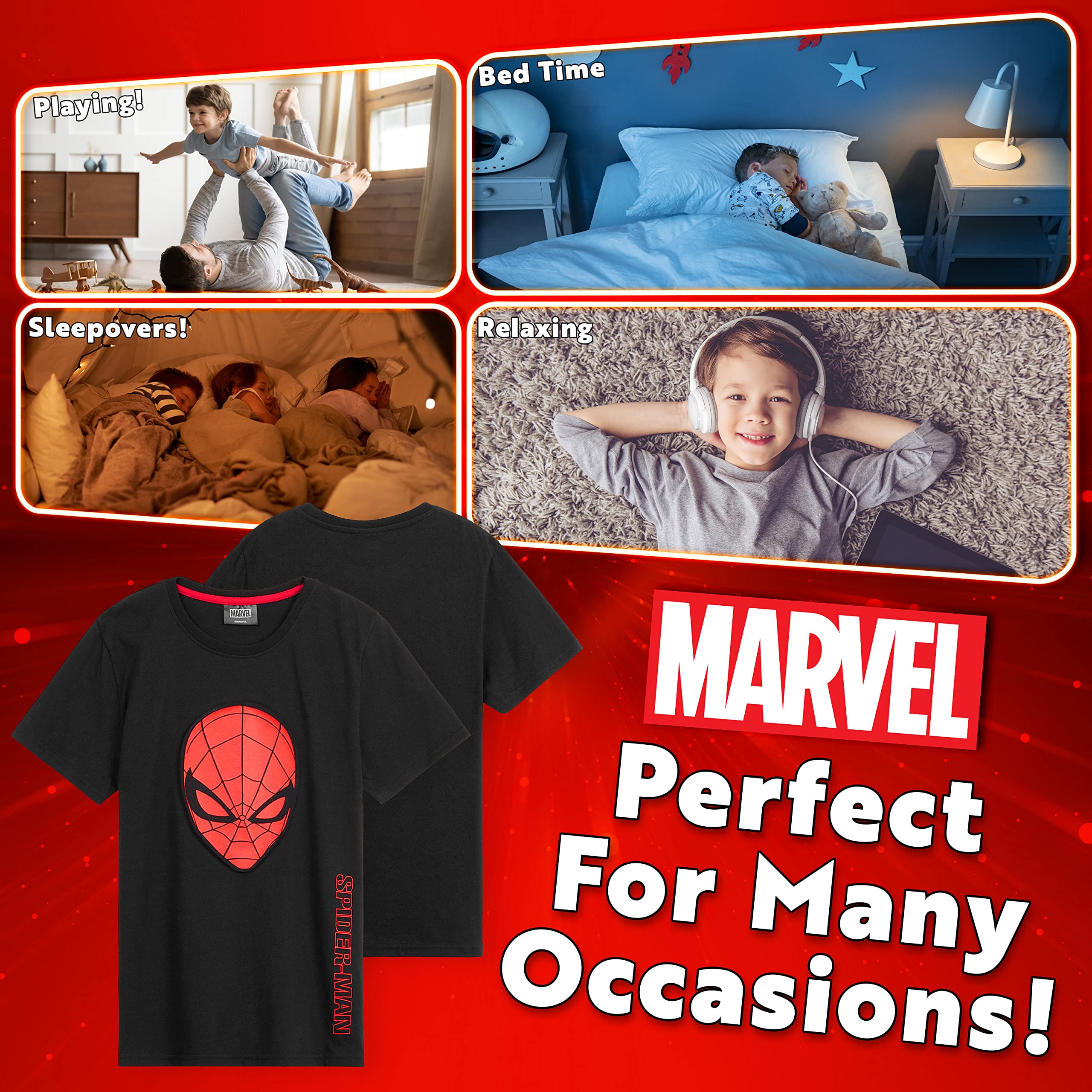 Marvel Avengers Boys Pajama Set - Spiderman Kids Sleepwear, Teen Boys PJs with T-Shirt & Shorts, Summer Lounge Wear, Superhero Gifts for Birthday & Christmas | Perfect for Sleepovers, Movie Nights & Cosplay