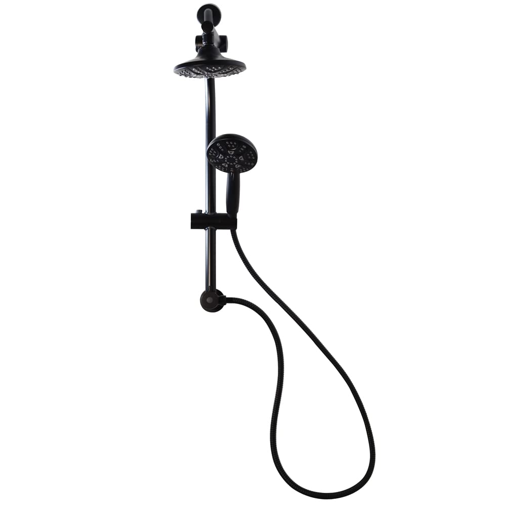 Westbrass SCH900-62 Matte Black Shower Kit - Drill-Free Adjustable Slide Bar with Diverter, 5-Function Fixed Shower Head & Hand Shower, 5 Ft Hose - Perfect for Bathroom Renovation & Modern Home Upgrades