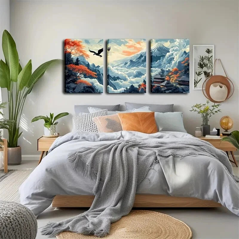 3-Piece Red Foliage Mountain Landscape Wall Art Set - Framed Canvas 40x60cm - High Quality Print - 100% Australian Made - Ready to Hang - Perfect for Living Room, Bedroom & Office Decor