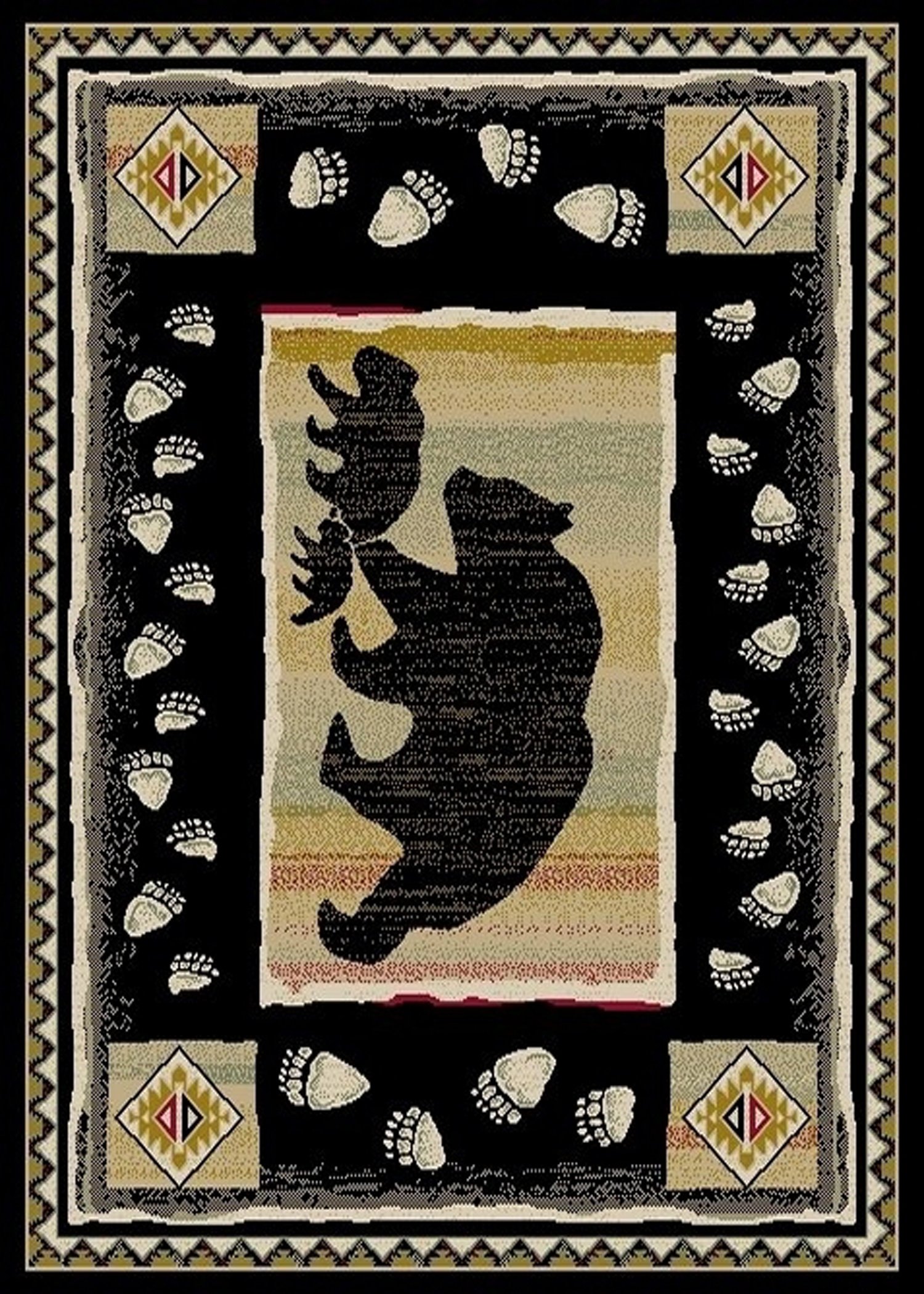 Rustic Lodge Area Rug with Black Bear Design - 5'3