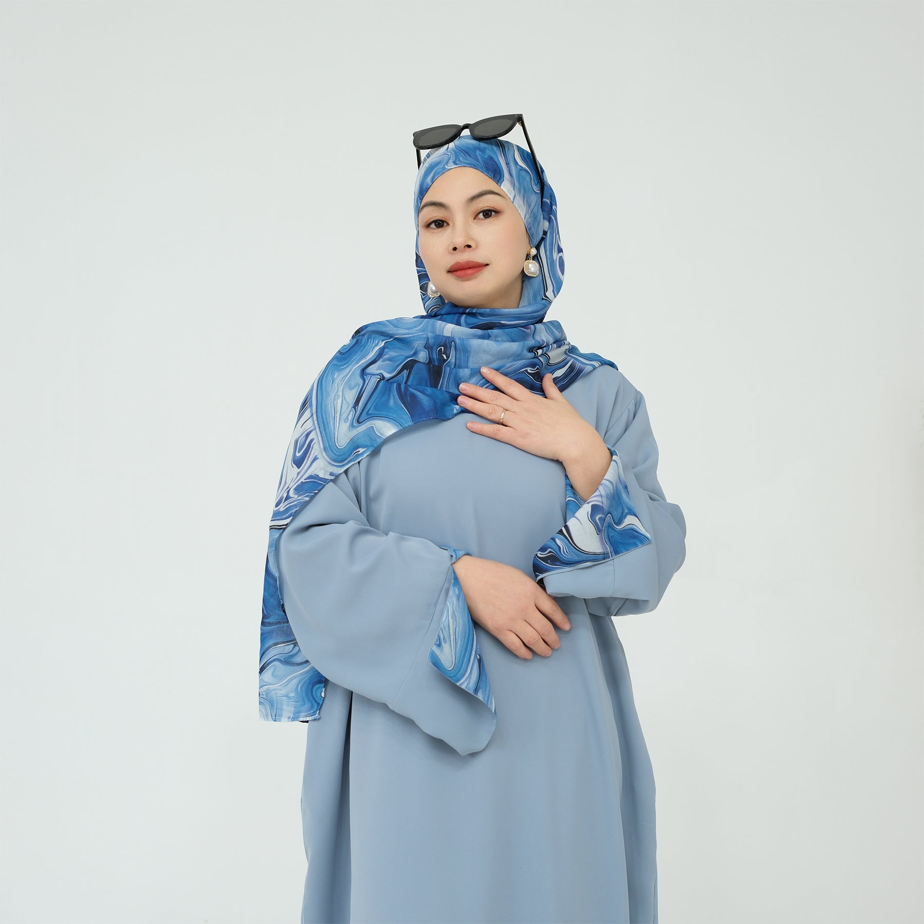 Chloe Abaya and Hijab Set - Modest Islamic Prayer Dress in Blue | Perfect for Eid, Ramadan & Daily Wear