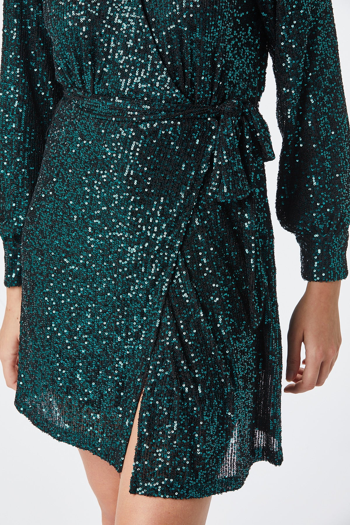JESS WRAP SEQUIN SHORT DRESS - Green Sparkly Party Dress for Women, Nightclub Outfit, Holiday Celebration & Special Occasions