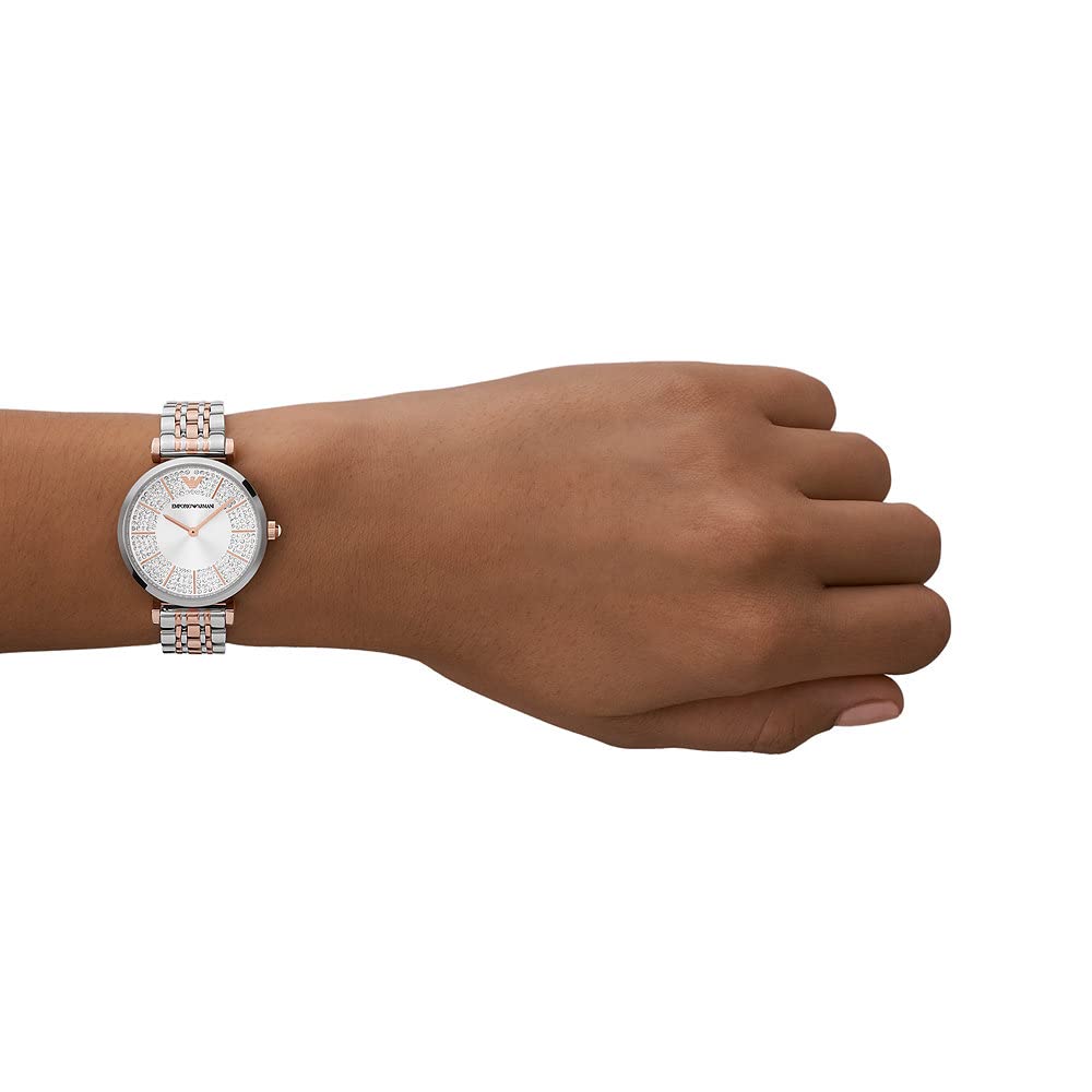 Emporio Armani Women's Watch AR11537 - 32mm Two-Hand Movement, Silver/Rose Gold Stainless Steel Case & Bracelet | Elegant Dress Watch for Business, Parties & Everyday Wear