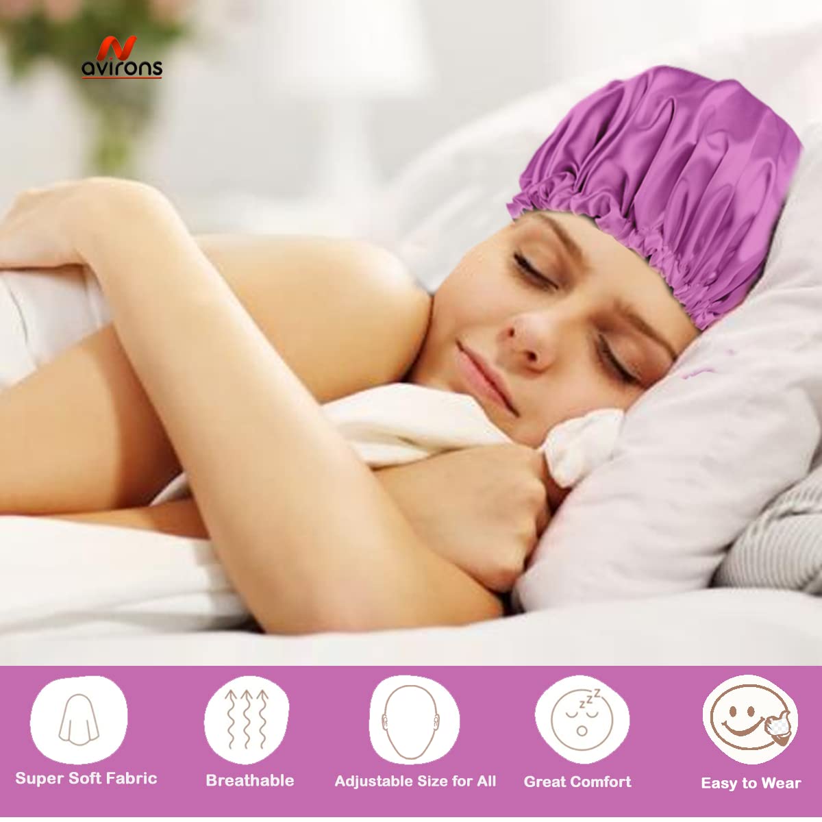 Avirons Reversible Satin Silk Hair Bonnet & Sleep Mask Set - 2-in-1 Blackout Eye Mask & Hair Protection Cap for Nighttime & Travel - Soft Silk Bonnet for Curly, Natural, Braided Hair & Deep Sleep