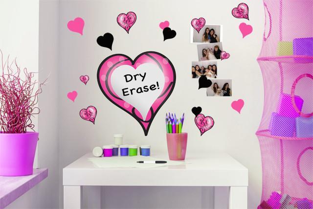 Swirly & Pink Black Heart Dry Erase Wall Decals - Fun & Functional Removable Whiteboard Stickers for Home, Office, Classroom Organization & Creative Note Taking