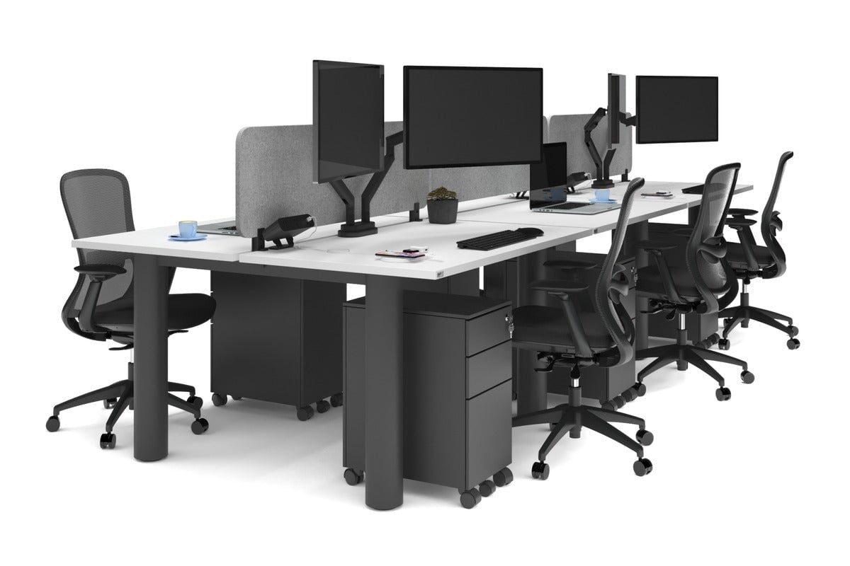 6-Person Quadro Cylinder Leg Office Workstation Desk [1400L x 700W] - Modern Collaborative Workspace Solution for Open Offices & Coworking Spaces